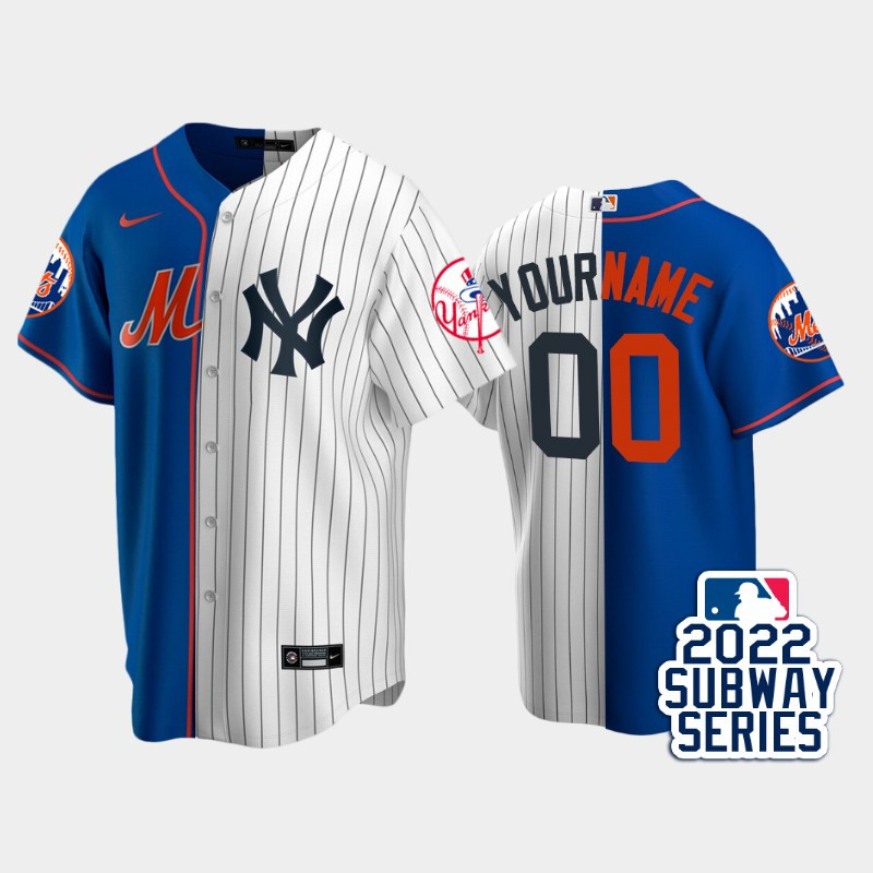 2022-23 Subway Series New York Mets 00 Custom Split Royal White Jersey V38