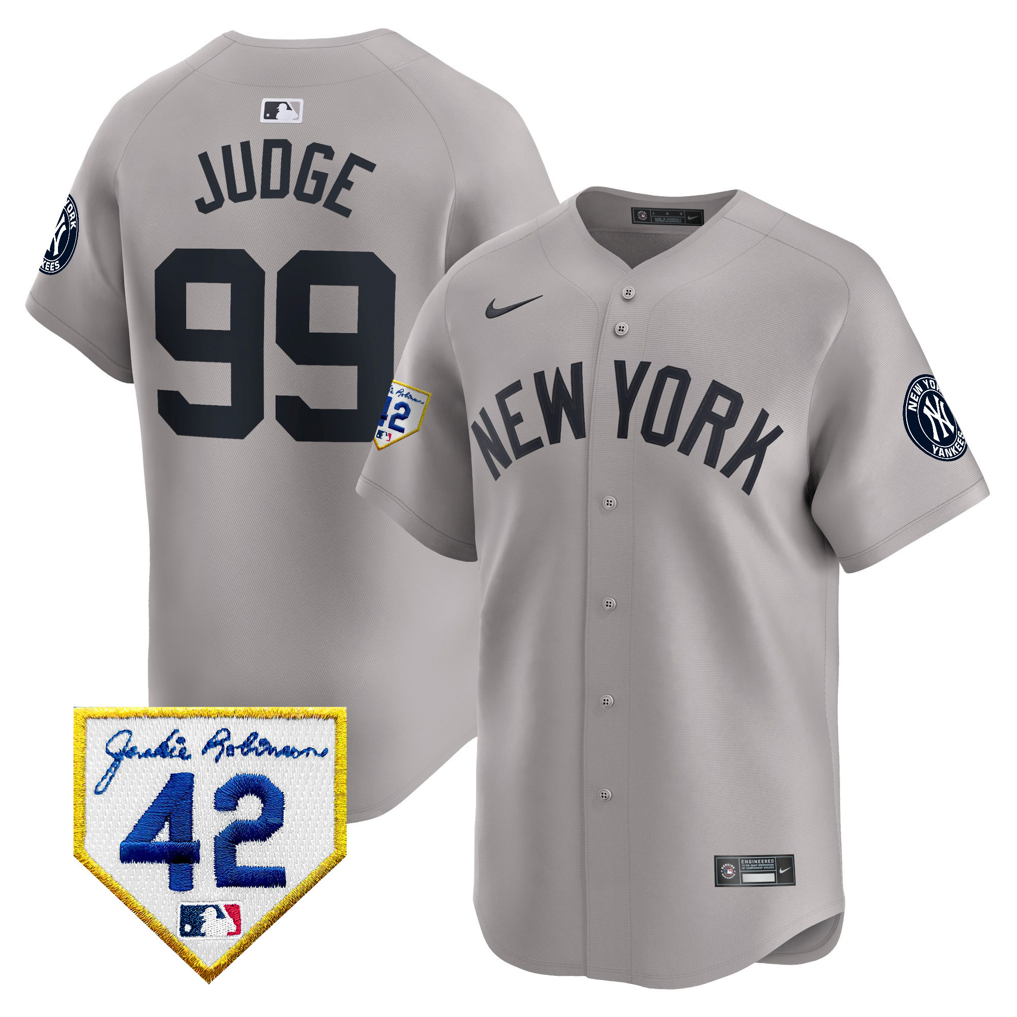 Aaron Judge Men's New York Yankees 2024 Jackie Robinson Patch Vapor Premier Limited Gray Jersey V4