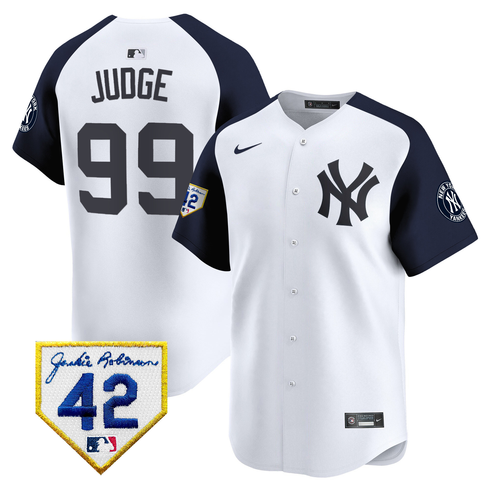 Aaron Judge Men's New York Yankees 2024 Jackie Robinson Patch Vapor Premier Limited White Alternate Jersey V81