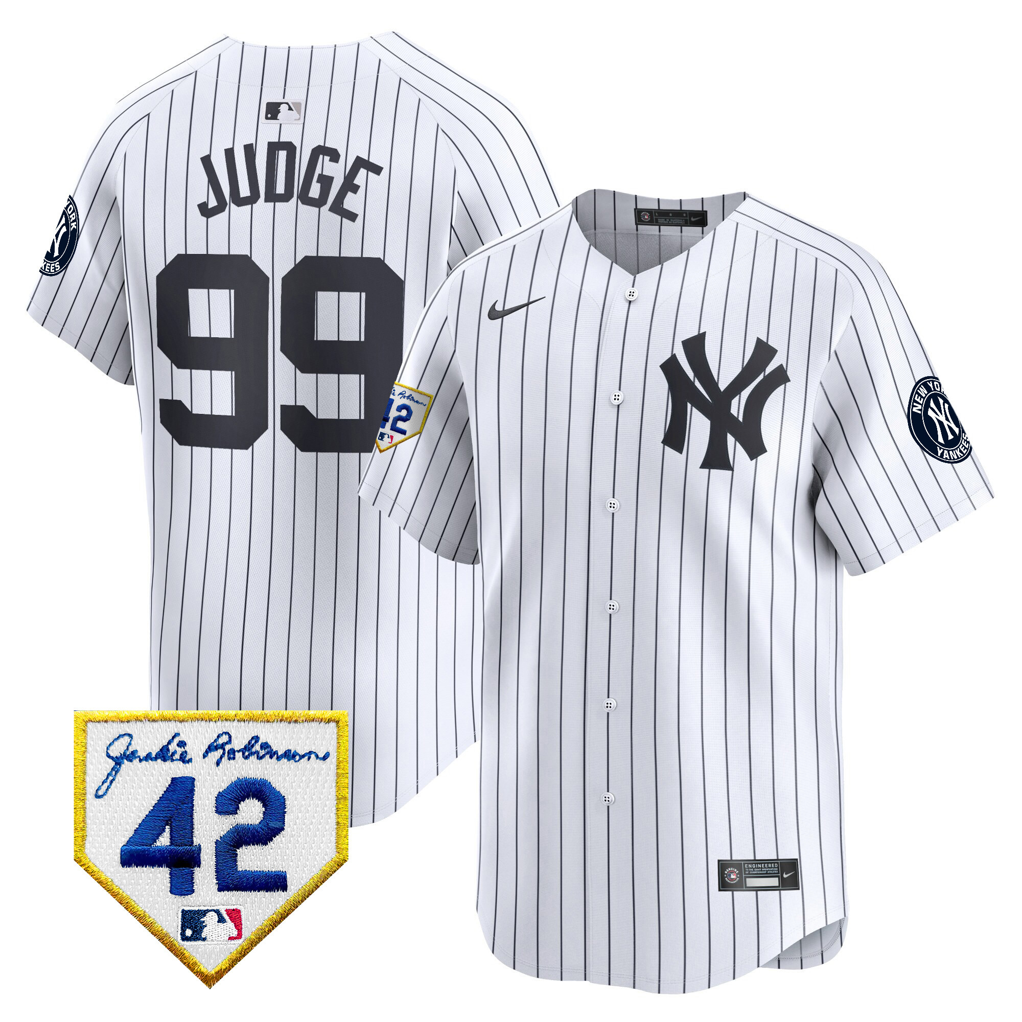 Aaron Judge Men's New York Yankees 2024 Jackie Robinson Patch Vapor Premier Limited White Jersey V16
