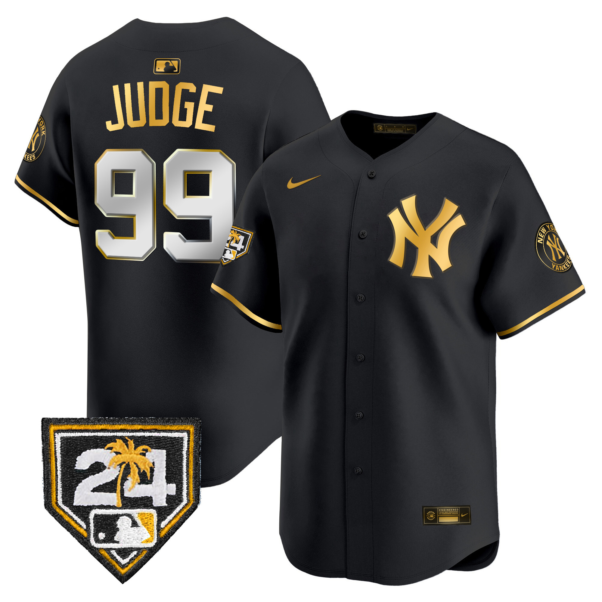 Aaron Judge Men's New York Yankees 2024 Spring Training Patch Vapor Premier Limited V2 Black Gold Jersey