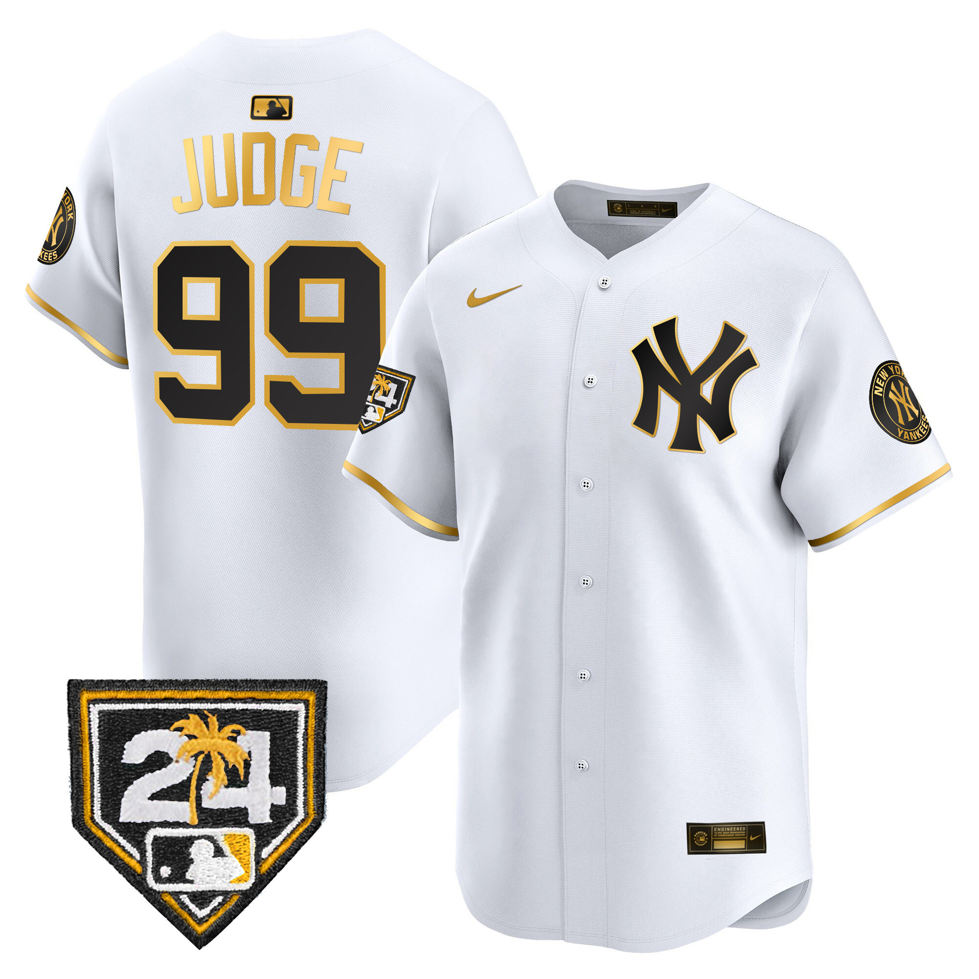 Aaron Judge Men's New York Yankees 2024 Spring Training Patch Vapor Premier Limited V2 White Gold Jersey