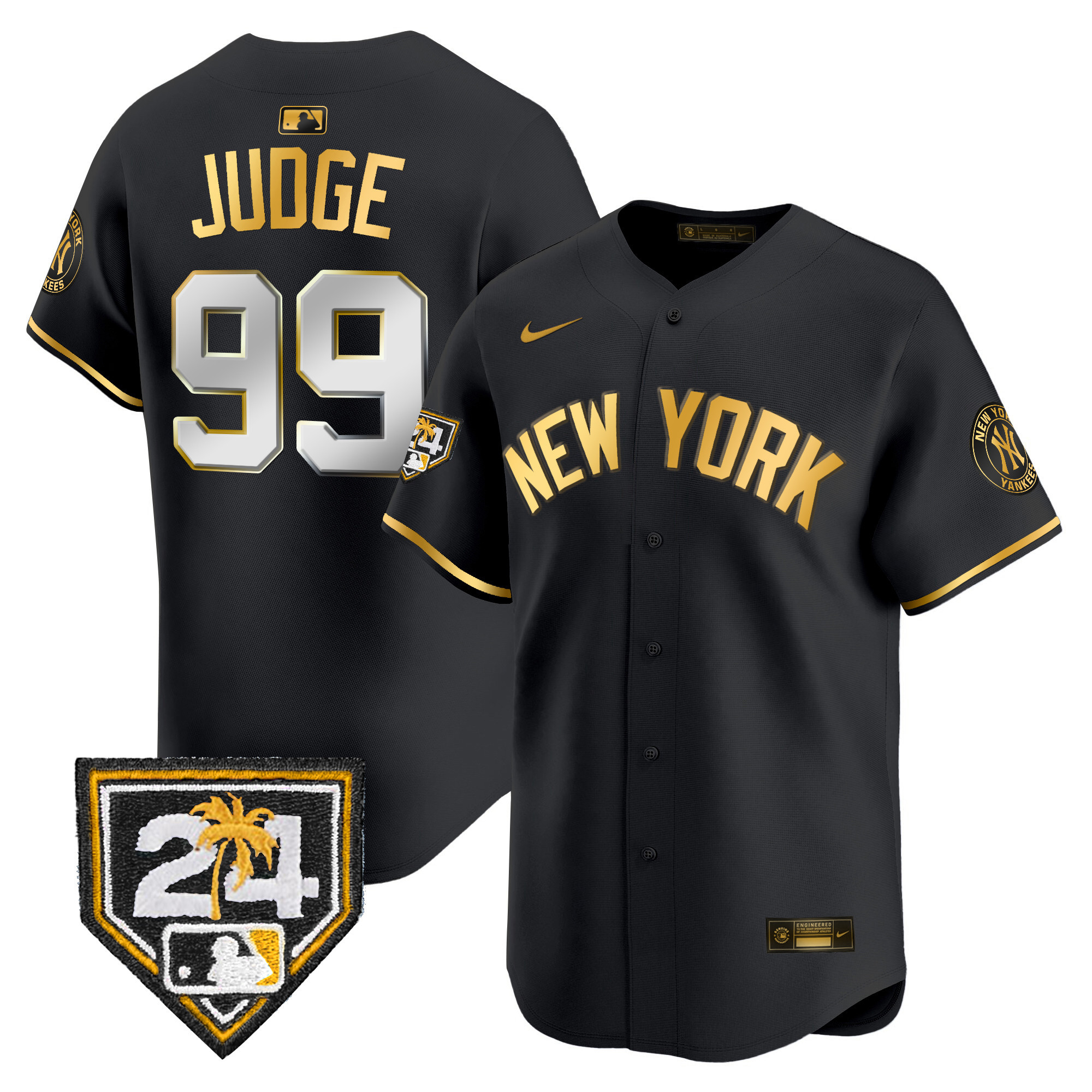 Aaron Judge Men's New York Yankees 2024 Spring Training Patch Vapor Premier Limited V3 Black Gold Jersey V67