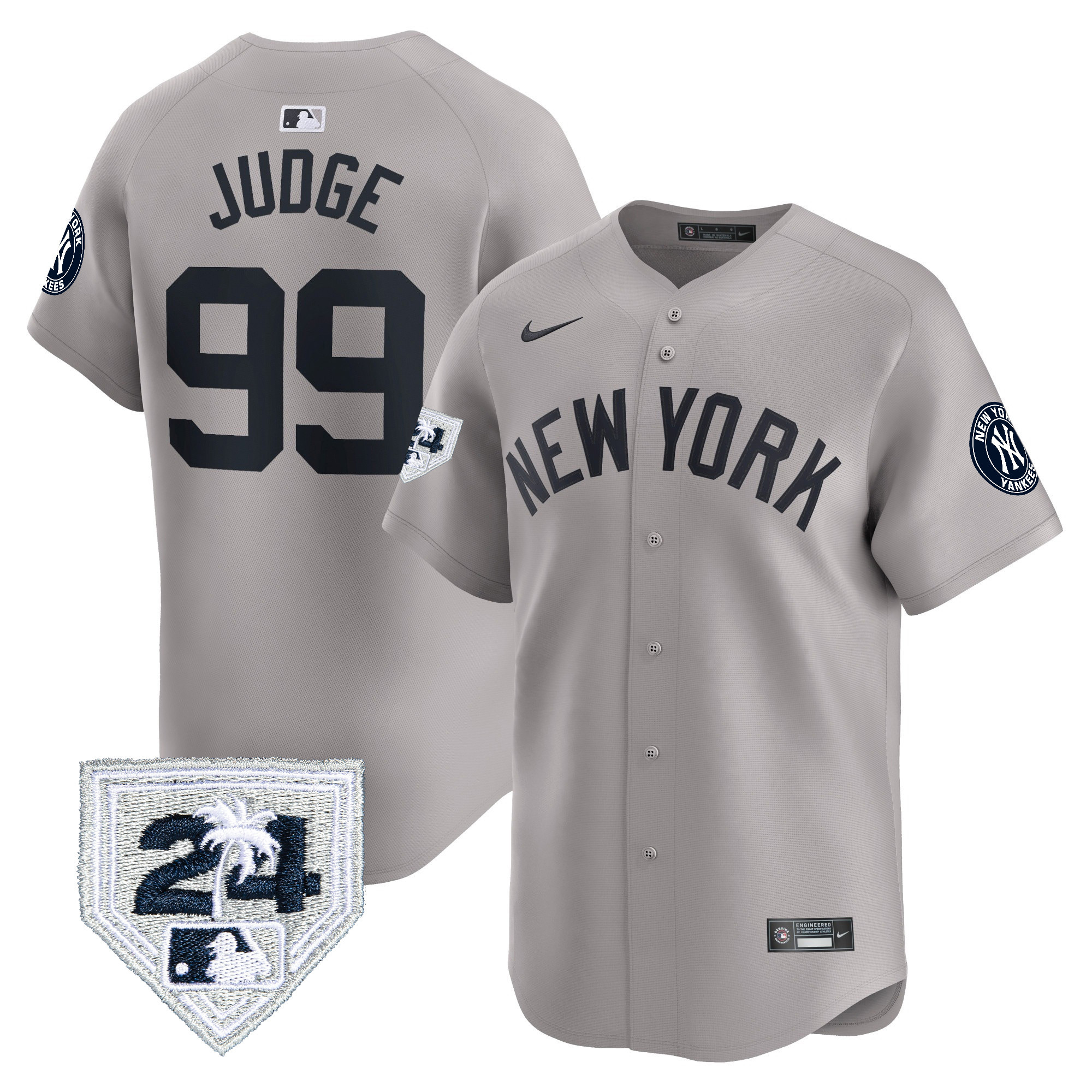 Aaron Judge Men's New York Yankees 2024 Spring Training Patch Vapor Premier Limited V3 Gray Jersey V55