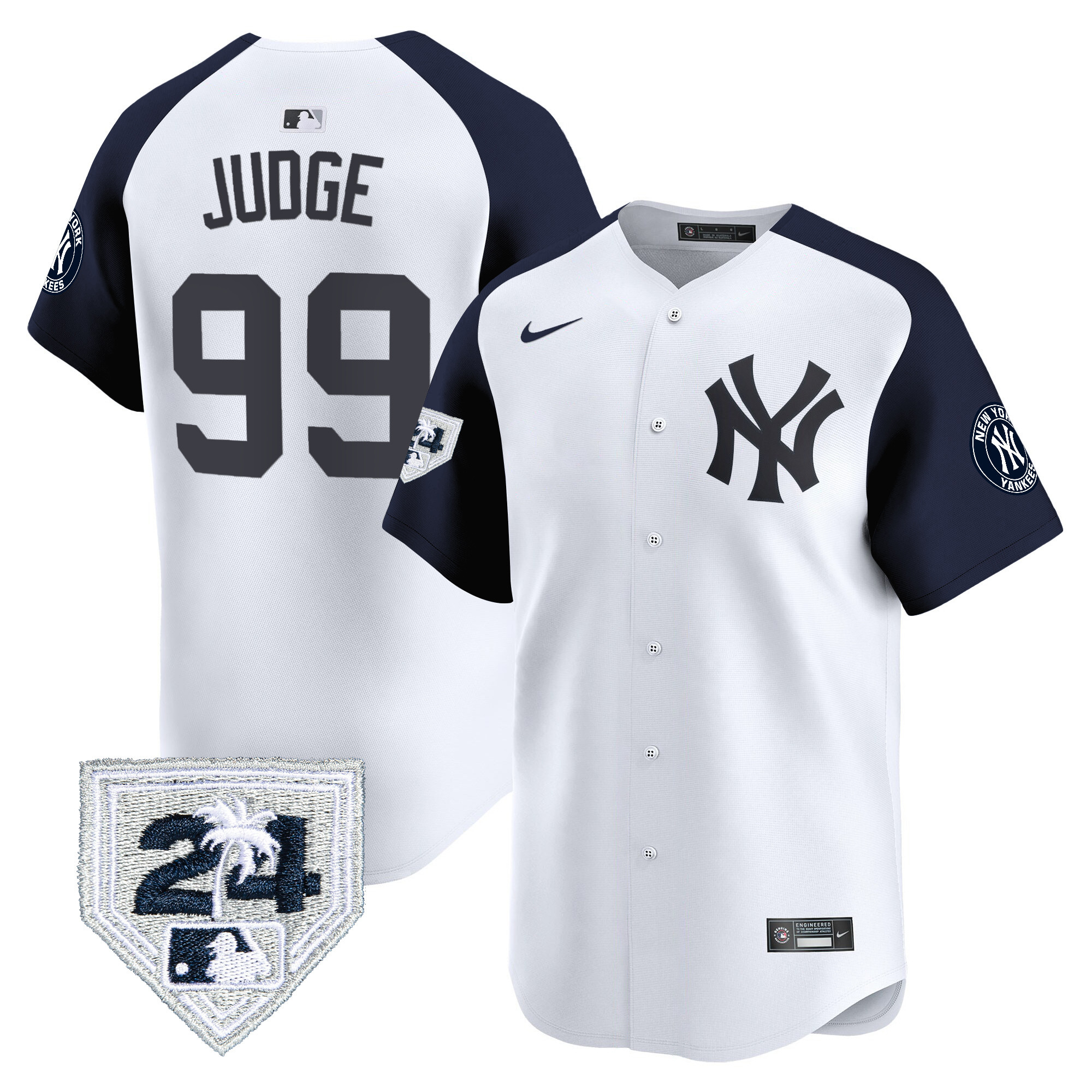 Aaron Judge Men's New York Yankees 2024 Spring Training Patch Vapor Premier Limited V3 White Alternate Jersey V30