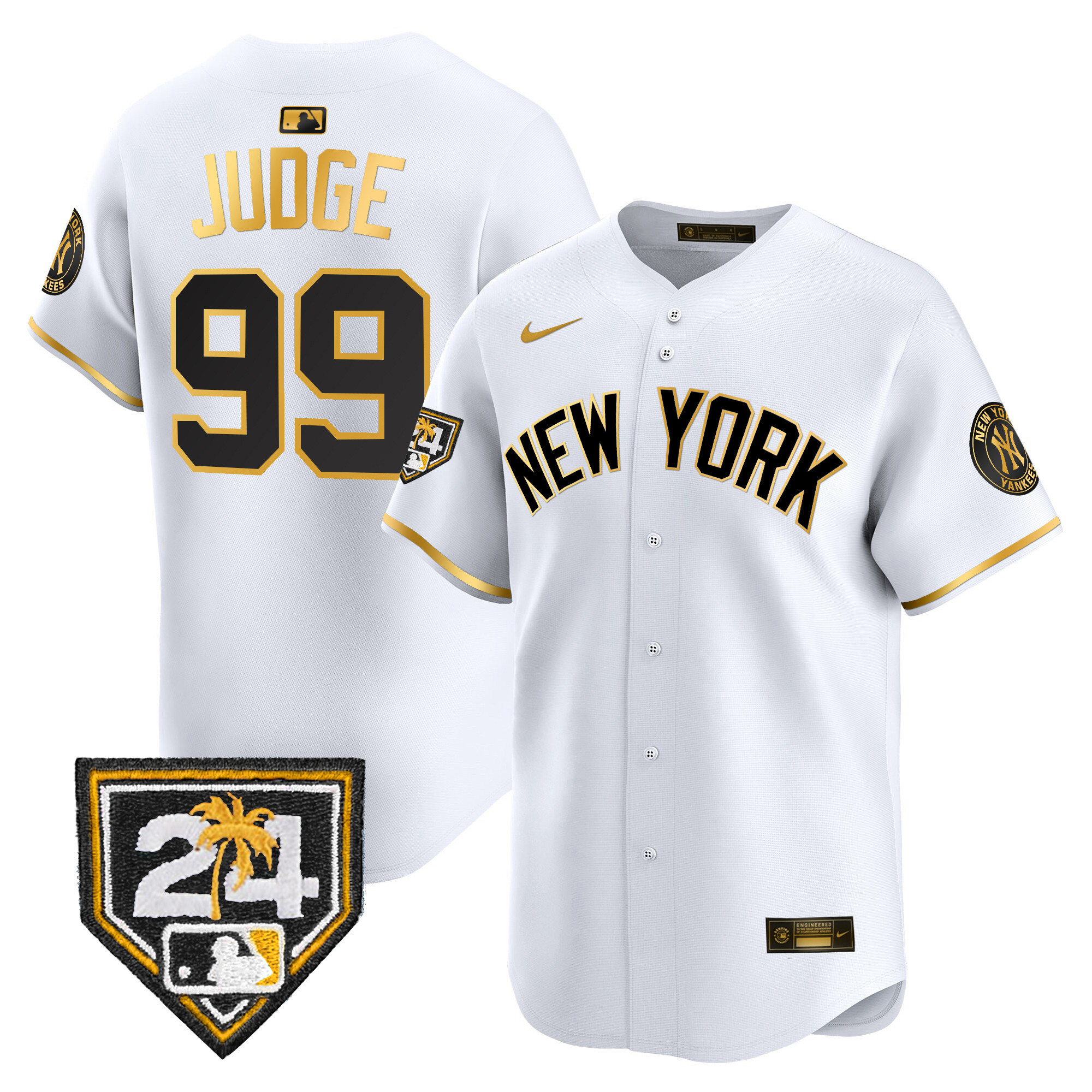 Aaron Judge Men's New York Yankees 2024 Spring Training Patch Vapor Premier Limited V3 White Gold Jersey V59