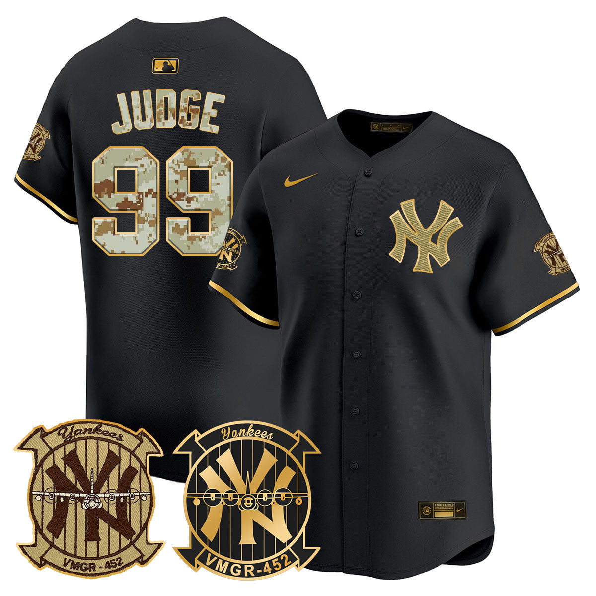 Aaron Judge Men's New York Yankees Desert USMC Alternate Vapor Premier Limited Black Gold Jersey V83