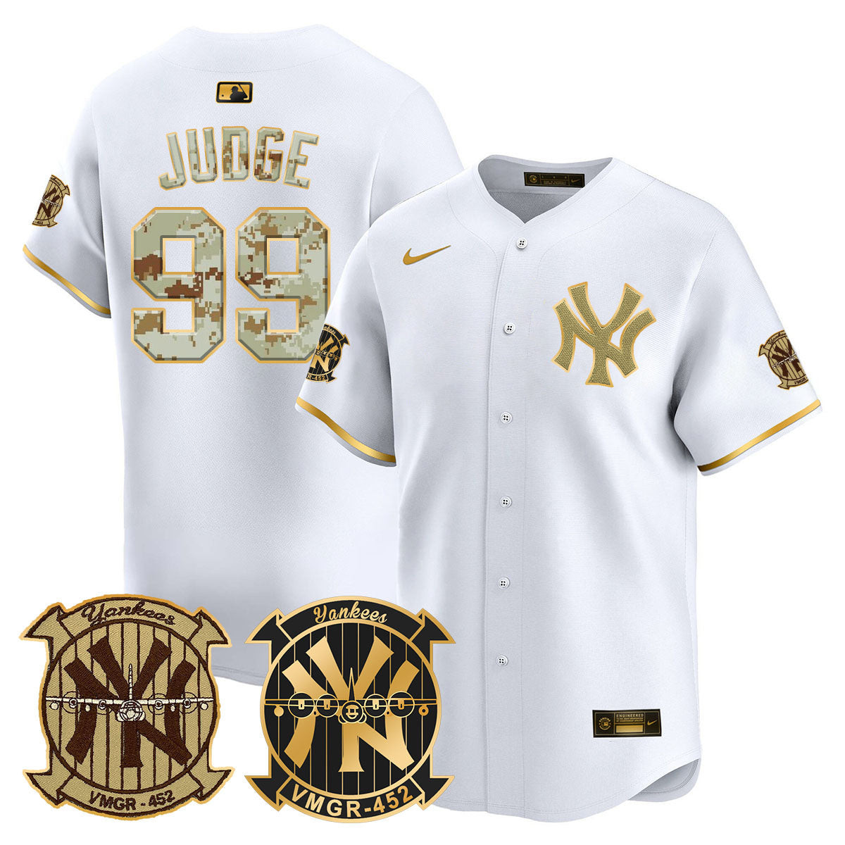 Aaron Judge Men's New York Yankees Desert USMC Alternate Vapor Premier Limited White Gold Jersey V50