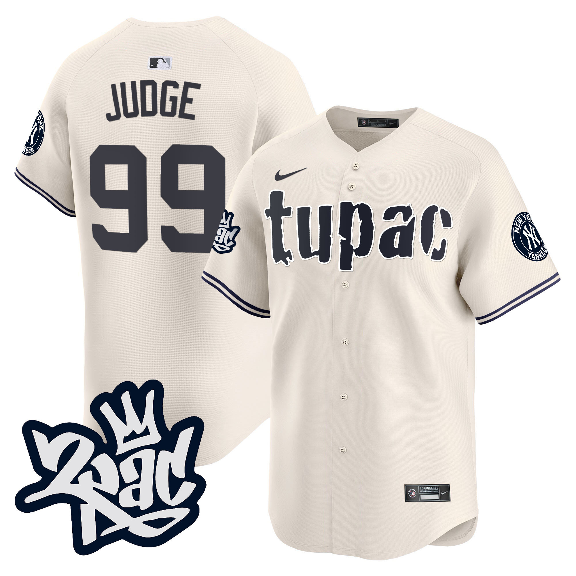 Aaron Judge Men's New York Yankees Tupac Shakur Vapor Premier Limited Cream Jersey V18