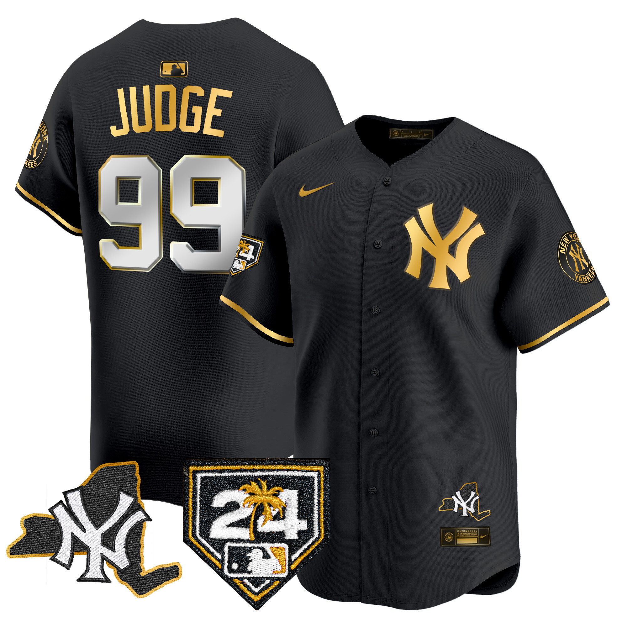 Aaron Judge Men's New York Yankees Vapor Premier Limited - New York Patch Black Gold Jersey V15