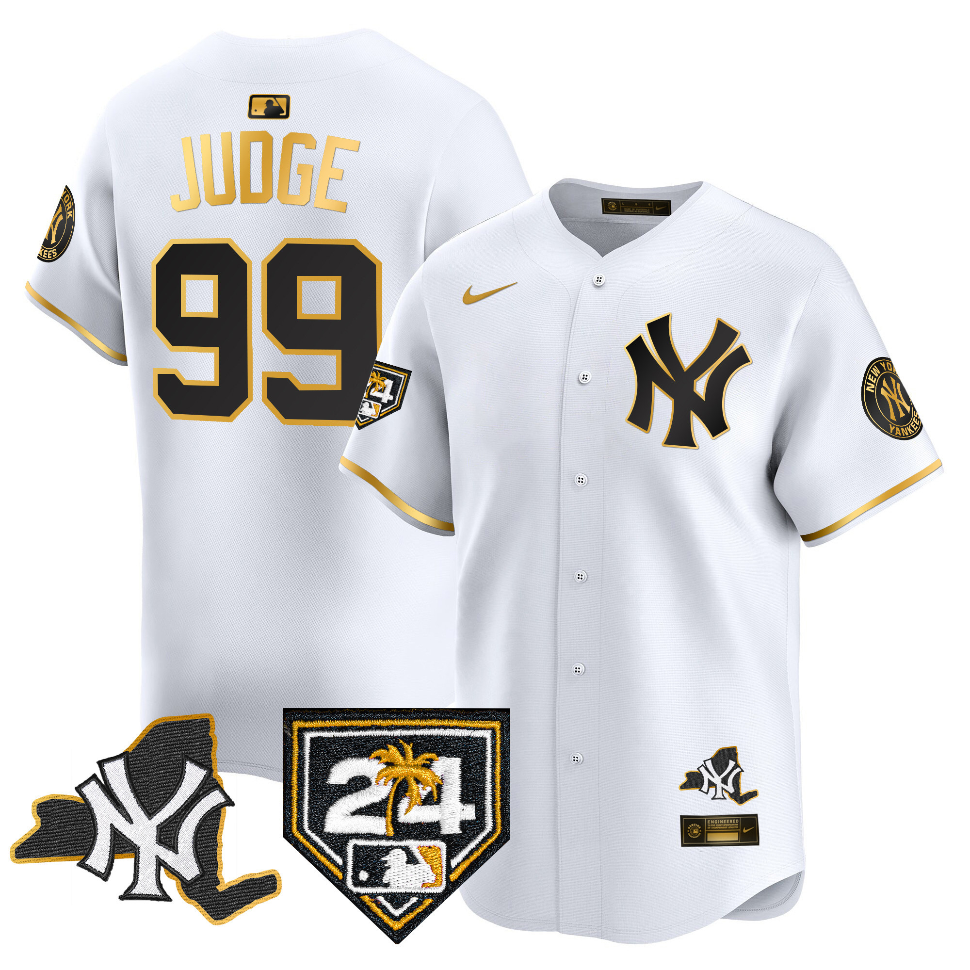 Aaron Judge Men's New York Yankees Vapor Premier Limited - New York Patch White Gold Jersey V7