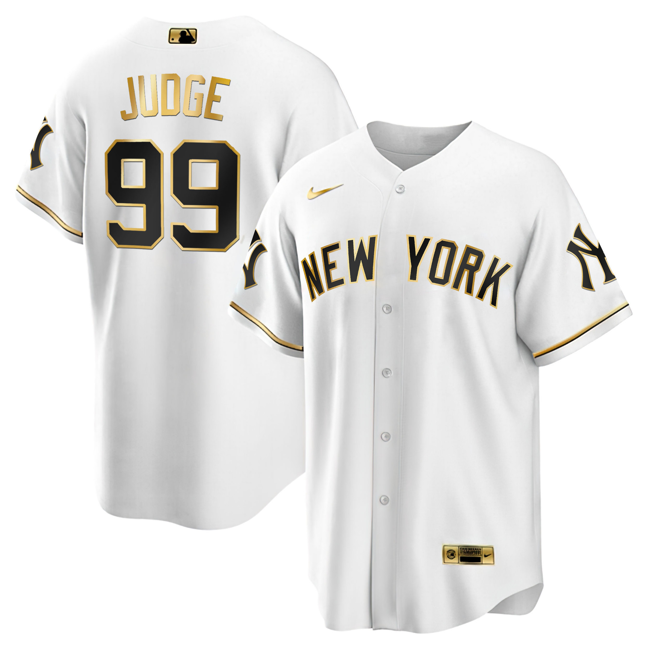 Aaron Judge Men's New York Yankees White Gold & Black Gold Cool White Jersey V34