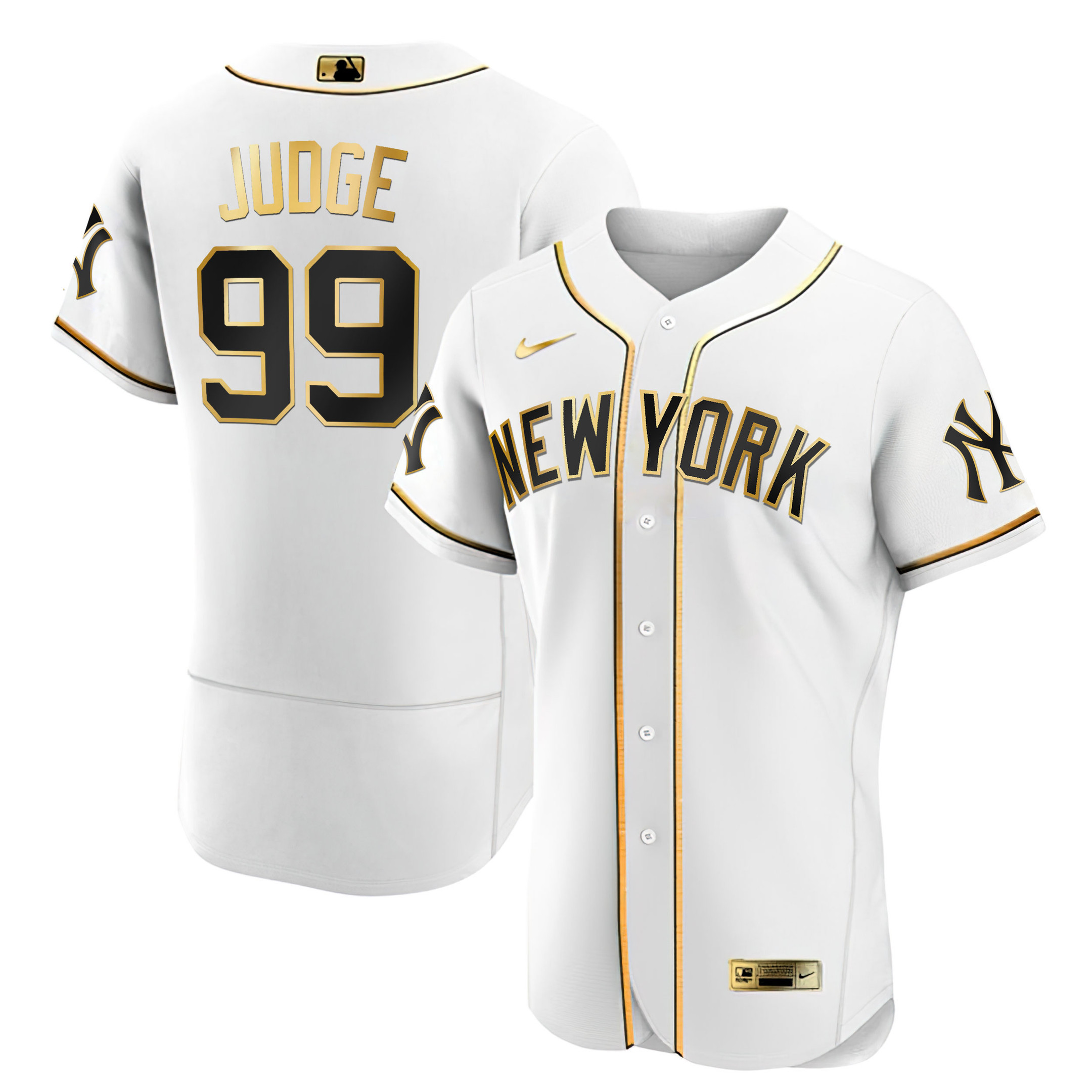 Aaron Judge Men's New York Yankees White Gold & Black Gold Flex White Jersey V41