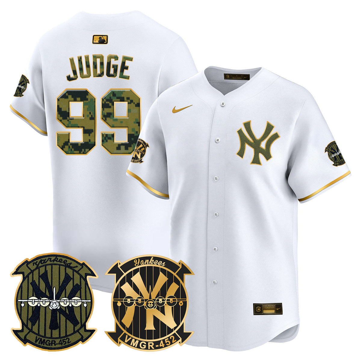 Aaron Judge Men's New York Yankees Woodland USMC Alternate Vapor Premier Limited White Gold Jersey V12