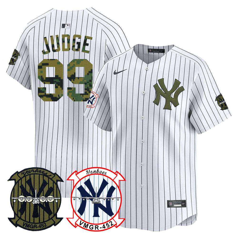 Aaron Judge Men's New York Yankees Woodland USMC Alternate Vapor Premier Limited White Jersey V4