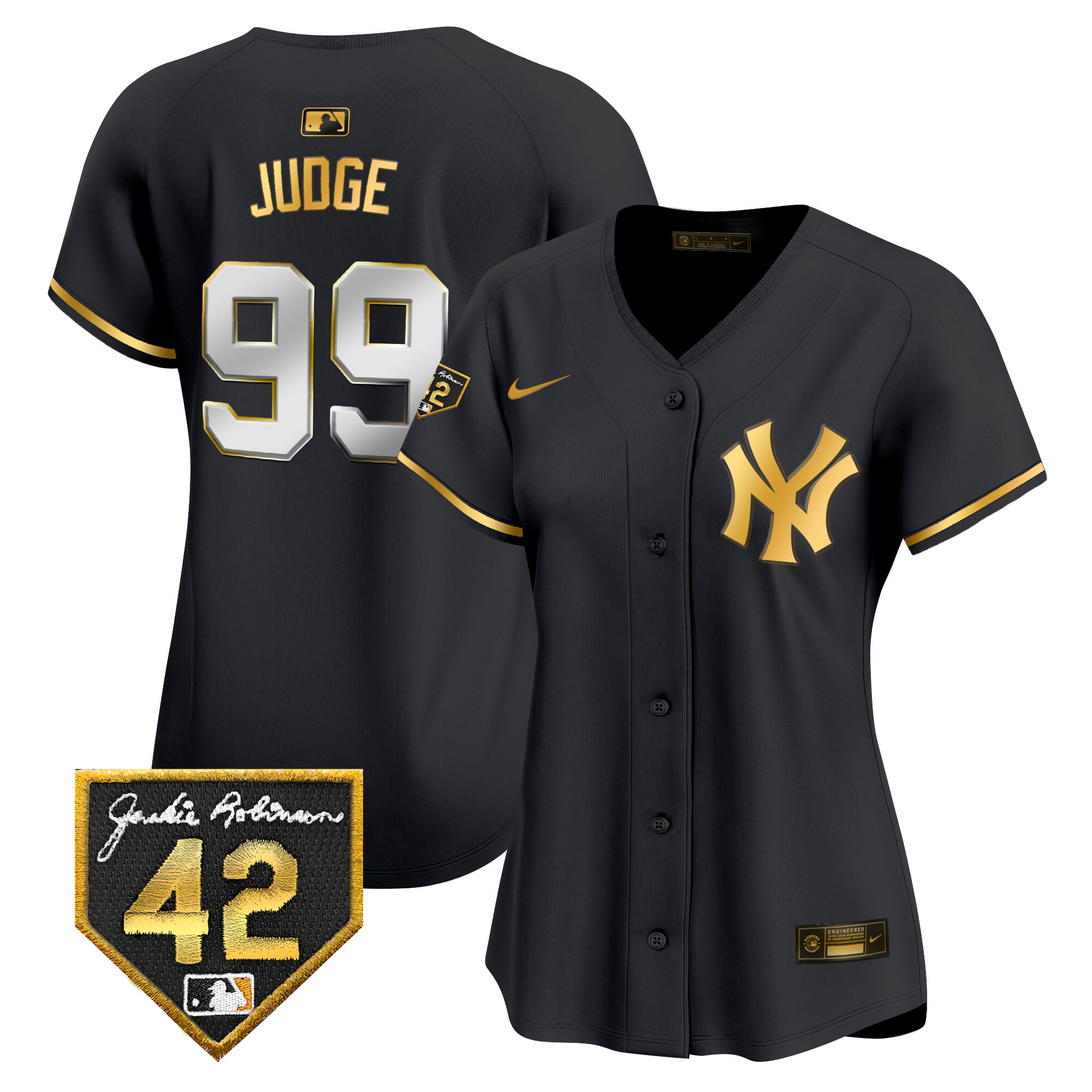 Aaron Judge Women's New York Yankees 2024 Jackie Robinson Patch Vapor Premier Limited Black Gold Jersey V77