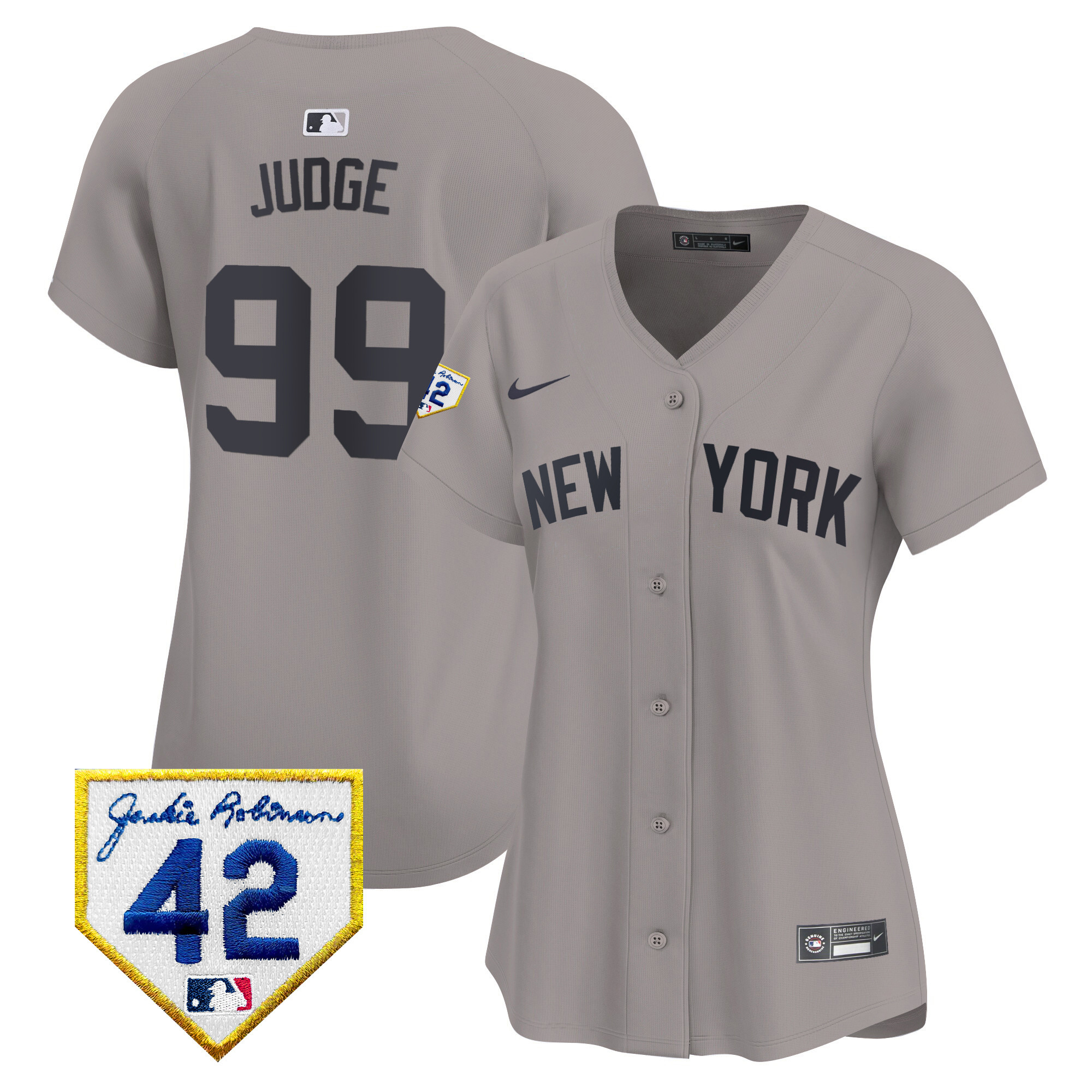 Aaron Judge Women's New York Yankees 2024 Jackie Robinson Patch Vapor Premier Limited Gray Jersey V50