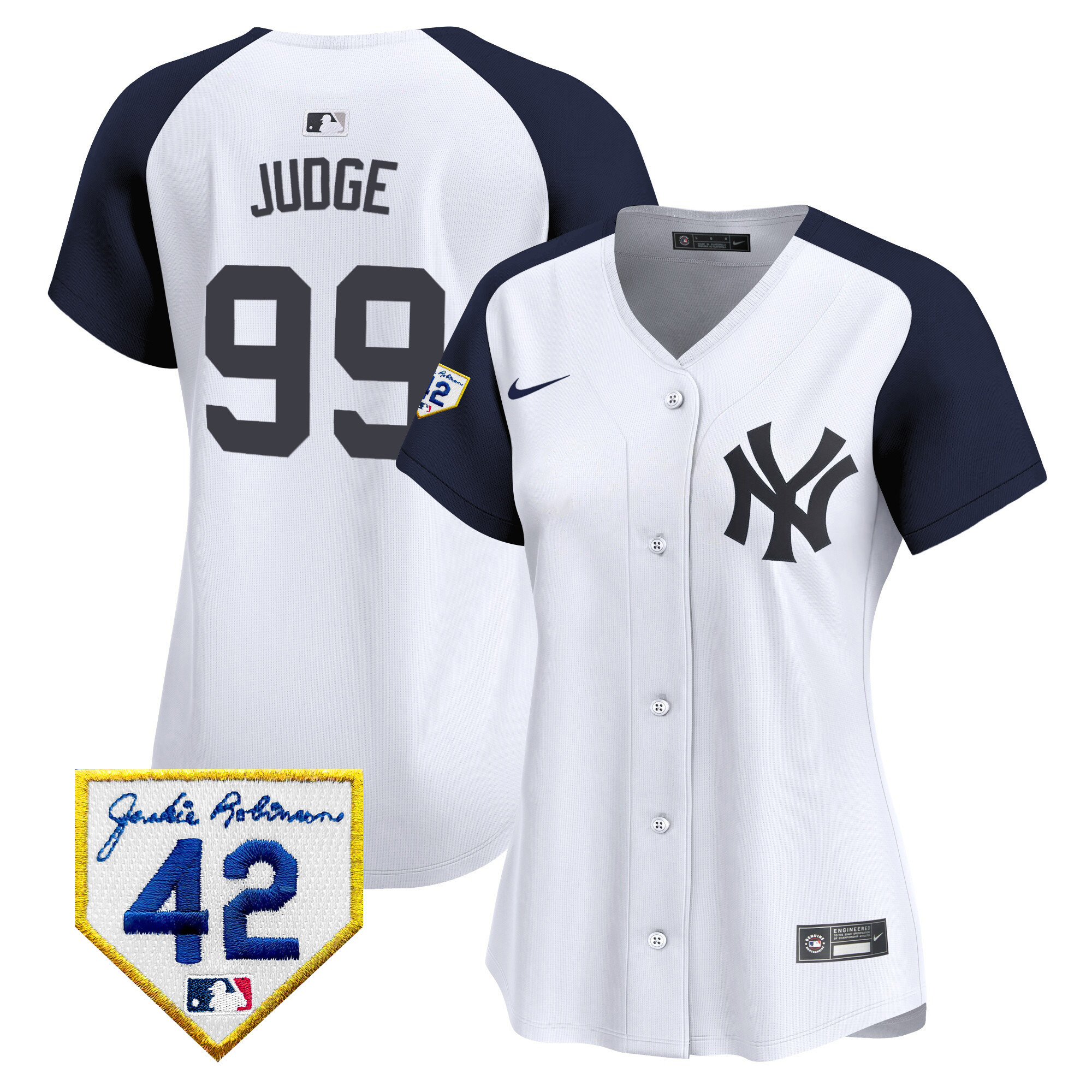 Aaron Judge Women's New York Yankees 2024 Jackie Robinson Patch Vapor Premier Limited White Alternate Jersey V34