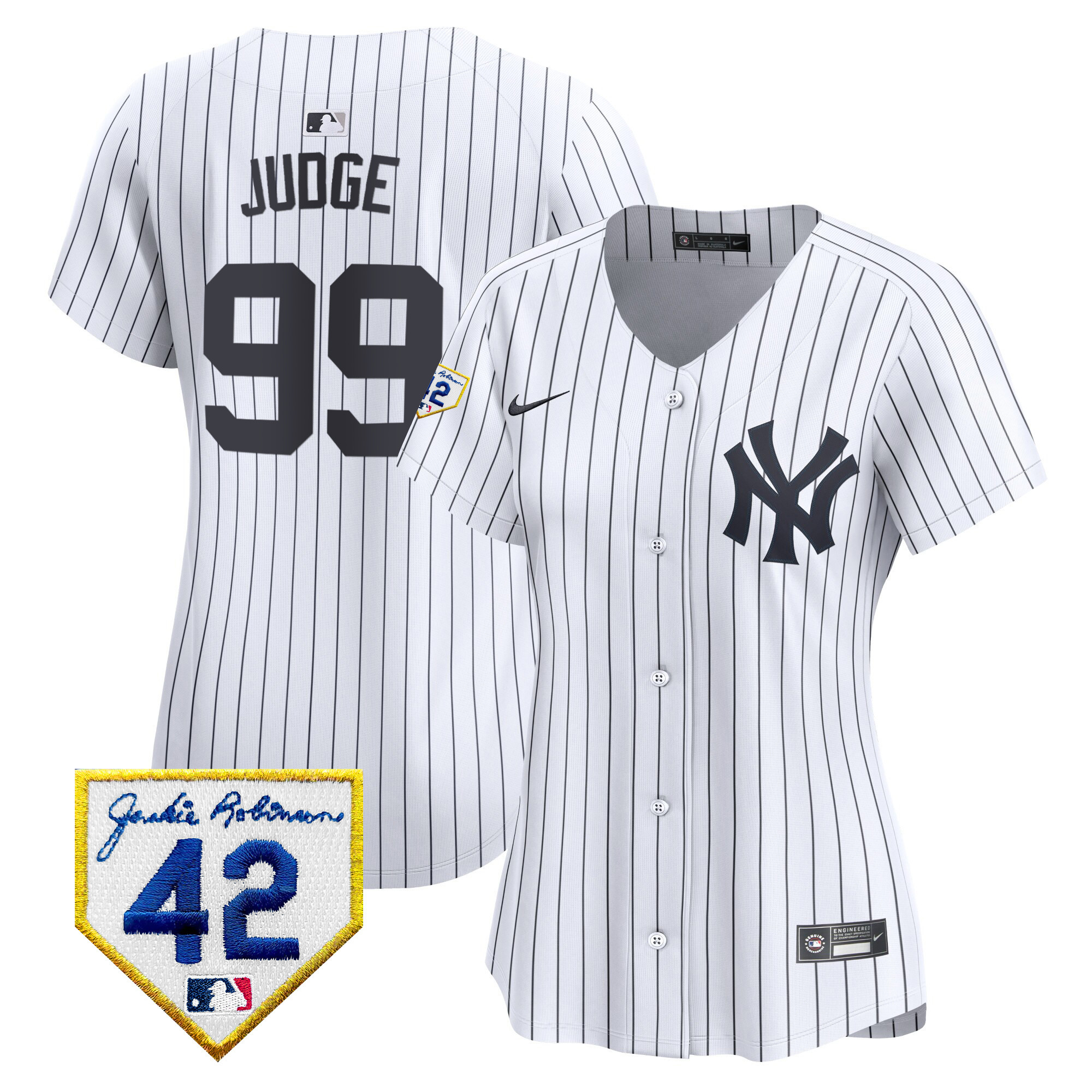 Aaron Judge Women's New York Yankees 2024 Jackie Robinson Patch Vapor Premier Limited White Jersey V63