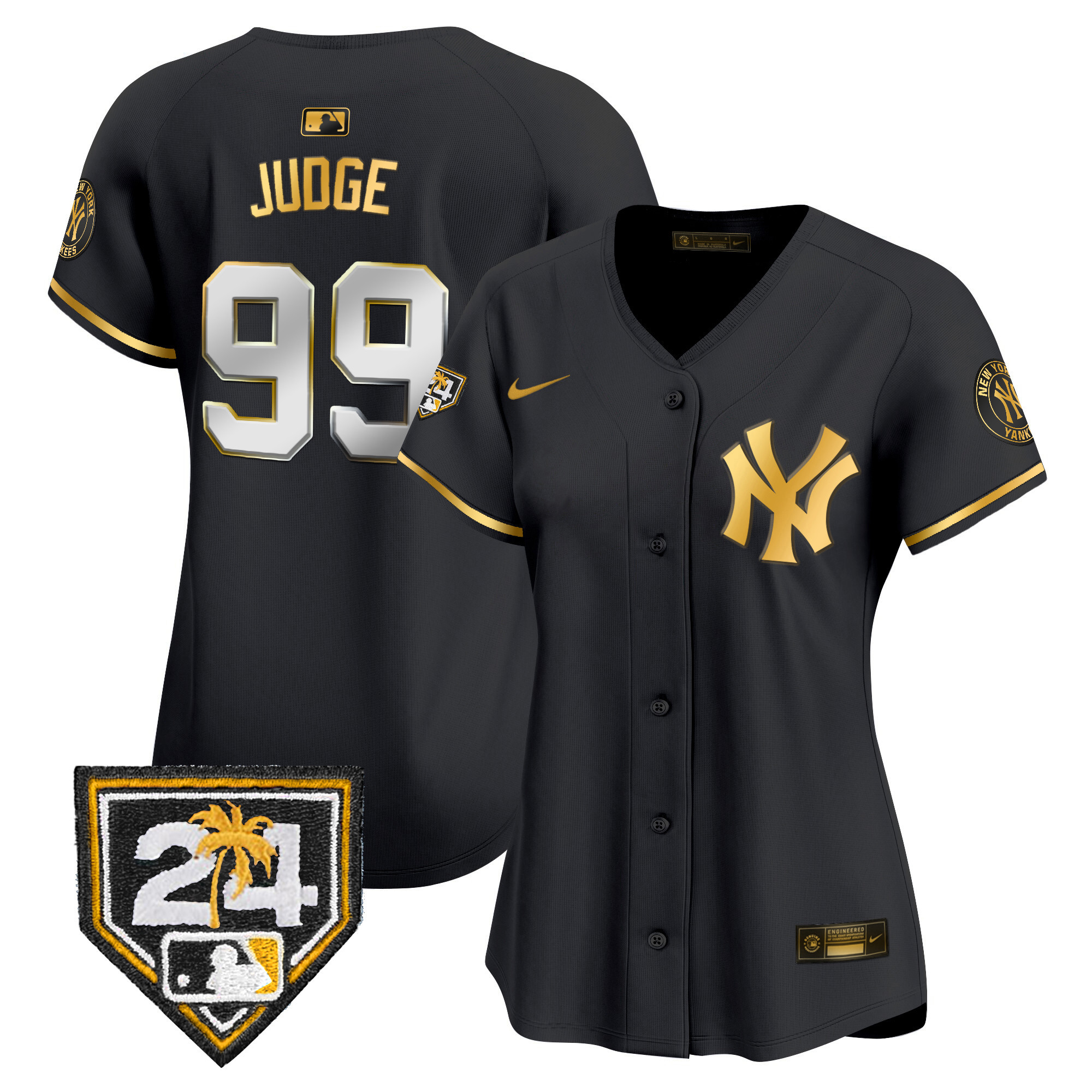 Aaron Judge Women's New York Yankees 2024 Spring Training Patch Vapor Premier Limited V2 Black Gold Jersey