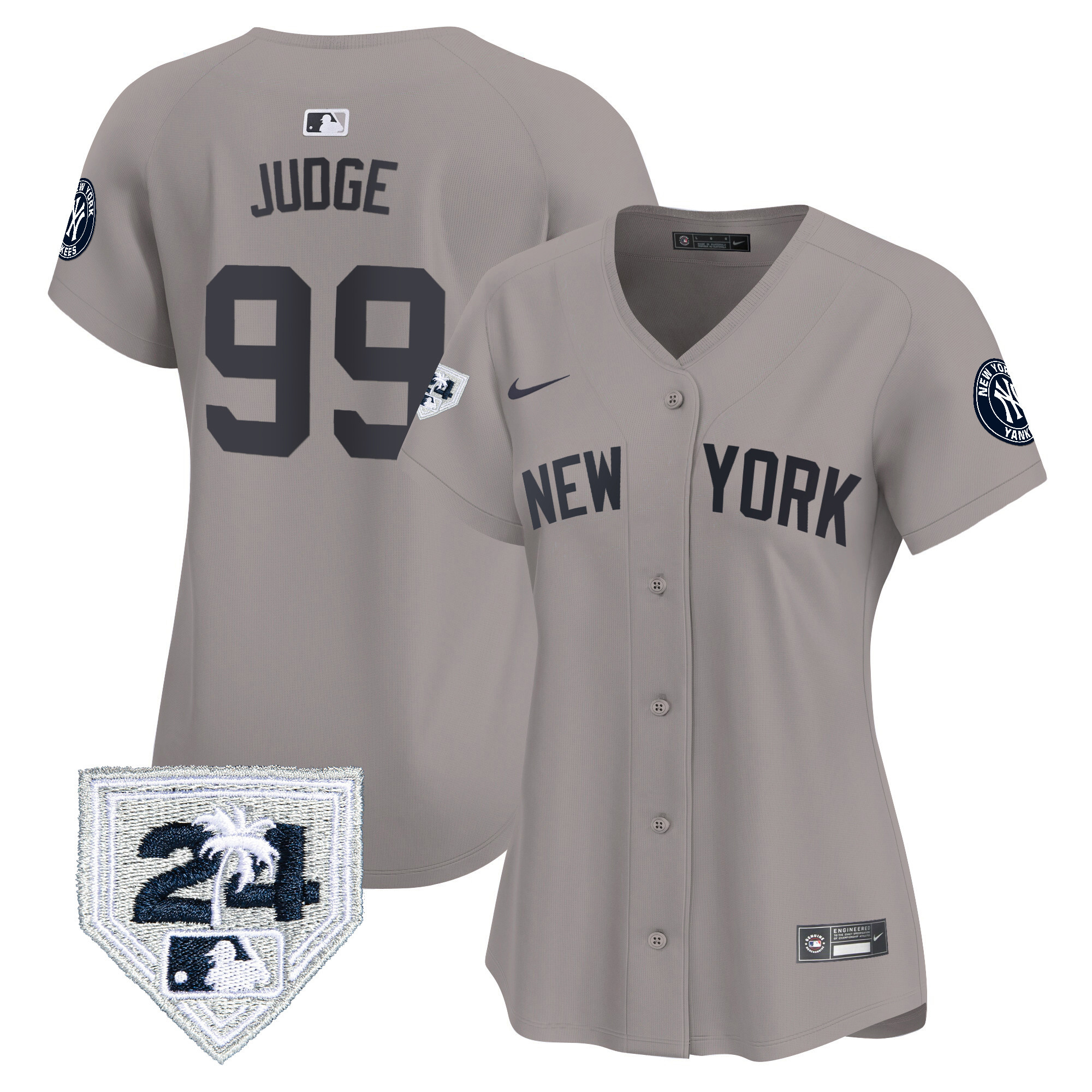 Aaron Judge Women's New York Yankees 2024 Spring Training Patch Vapor Premier Limited V2 Gray Jersey V91