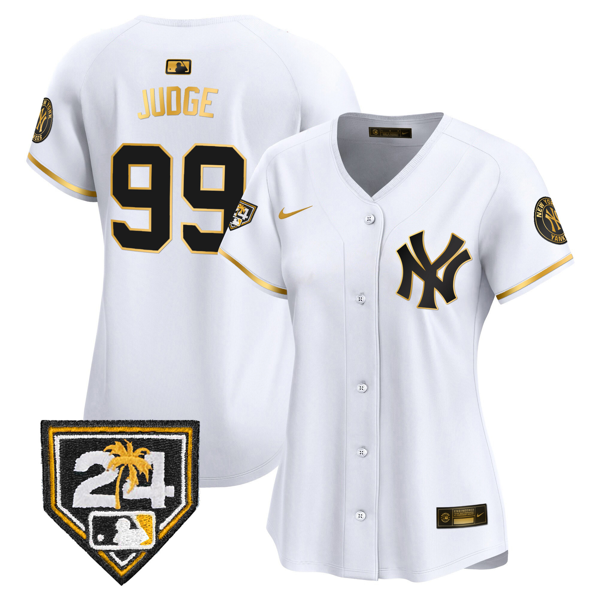 Aaron Judge Women's New York Yankees 2024 Spring Training Patch Vapor Premier Limited V2 White Gold Jersey