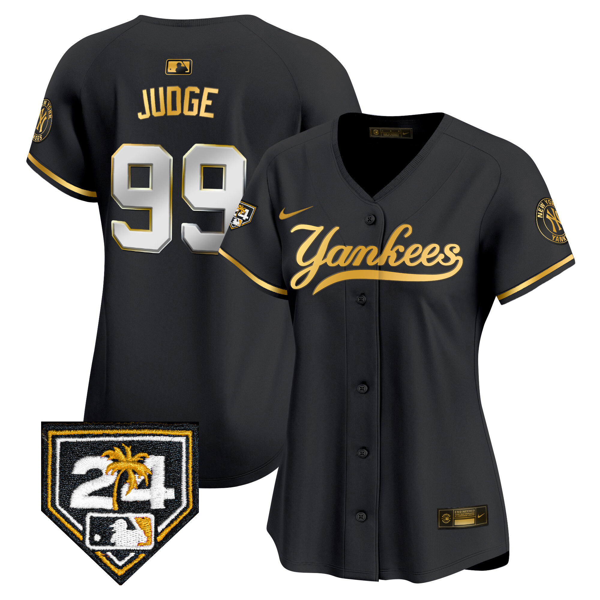 Aaron Judge Women's New York Yankees 2024 Spring Training Patch Vapor Premier Limited V6 Black Gold Jersey V91
