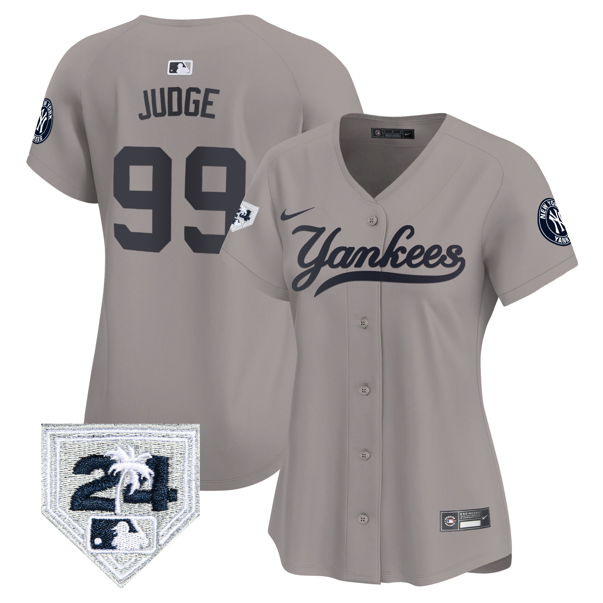 Aaron Judge Women's New York Yankees 2024 Spring Training Patch Vapor Premier Limited V6 Gray Jersey V67