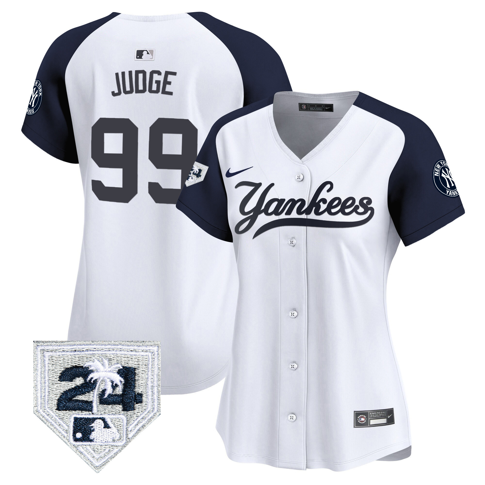 Aaron Judge Women's New York Yankees 2024 Spring Training Patch Vapor Premier Limited V6 White Alternate Jersey V51