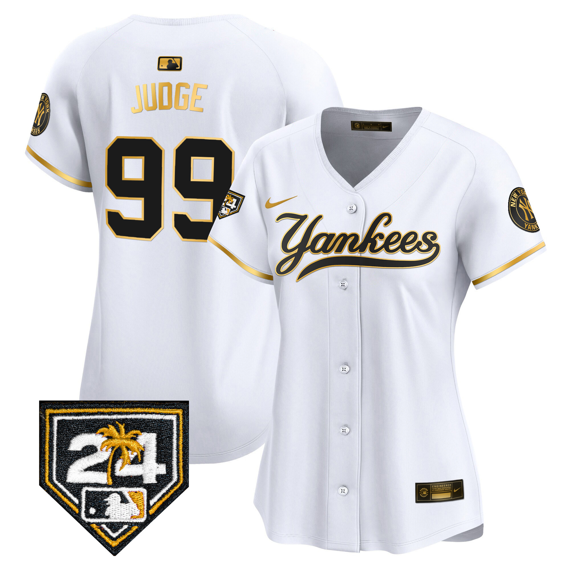 Aaron Judge Women's New York Yankees 2024 Spring Training Patch Vapor Premier Limited V6 White Gold Jersey V84