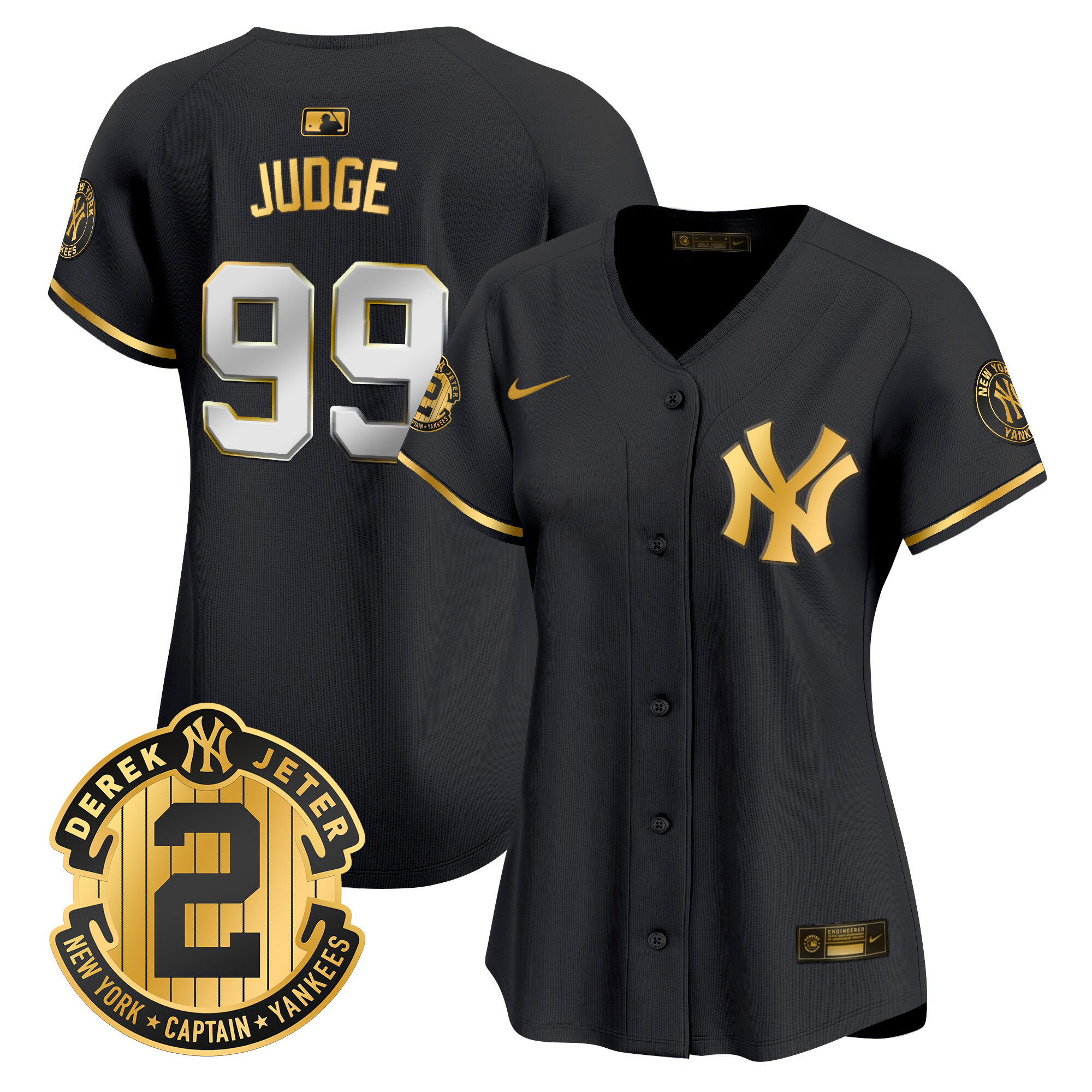 Aaron Judge Women's New York Yankees Derek Jeter Patch Vapor Premier Limited Black Gold Jersey V97