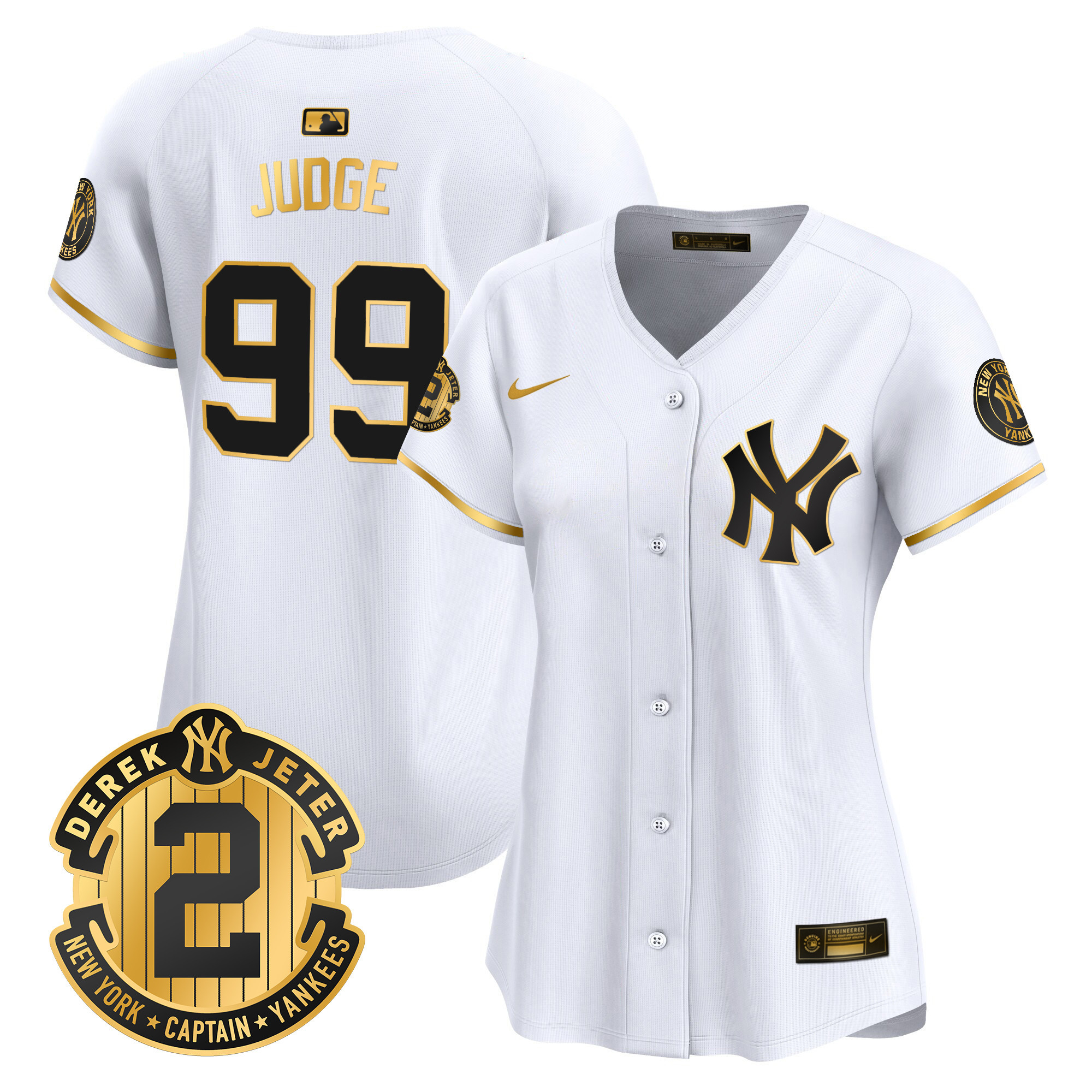 Aaron Judge Women's New York Yankees Derek Jeter Patch Vapor Premier Limited White Gold Jersey V84