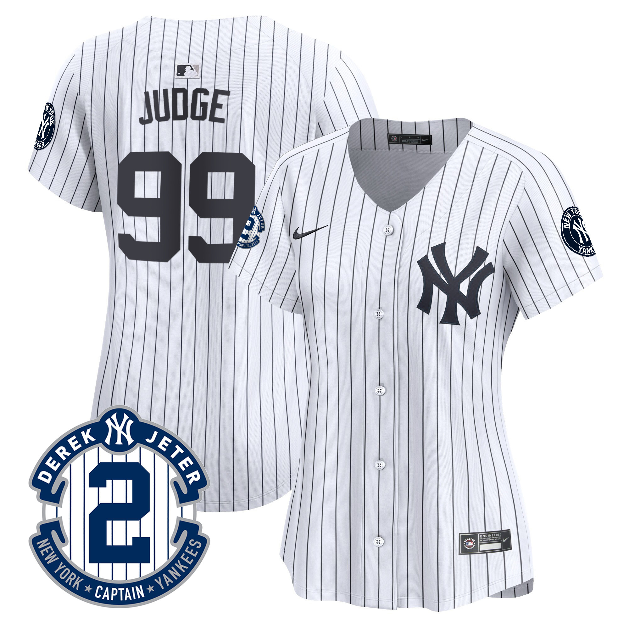 Aaron Judge Women's New York Yankees Derek Jeter Patch Vapor Premier Limited White Jersey V8