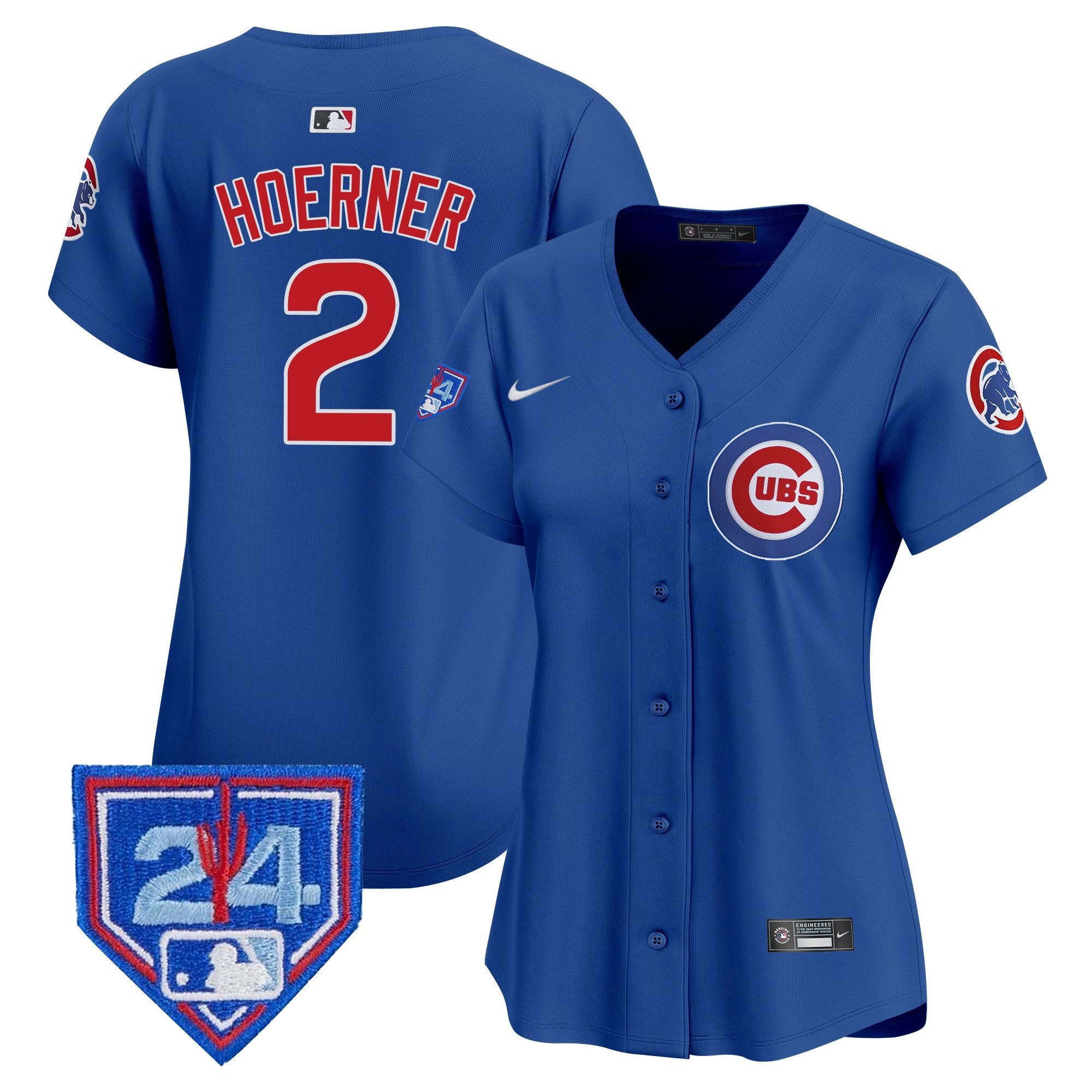 Nico Hoerner Women's Chicago Cubs 2024 Spring Training Patch Vapor Premier Limited Royal Jersey - All Stitched