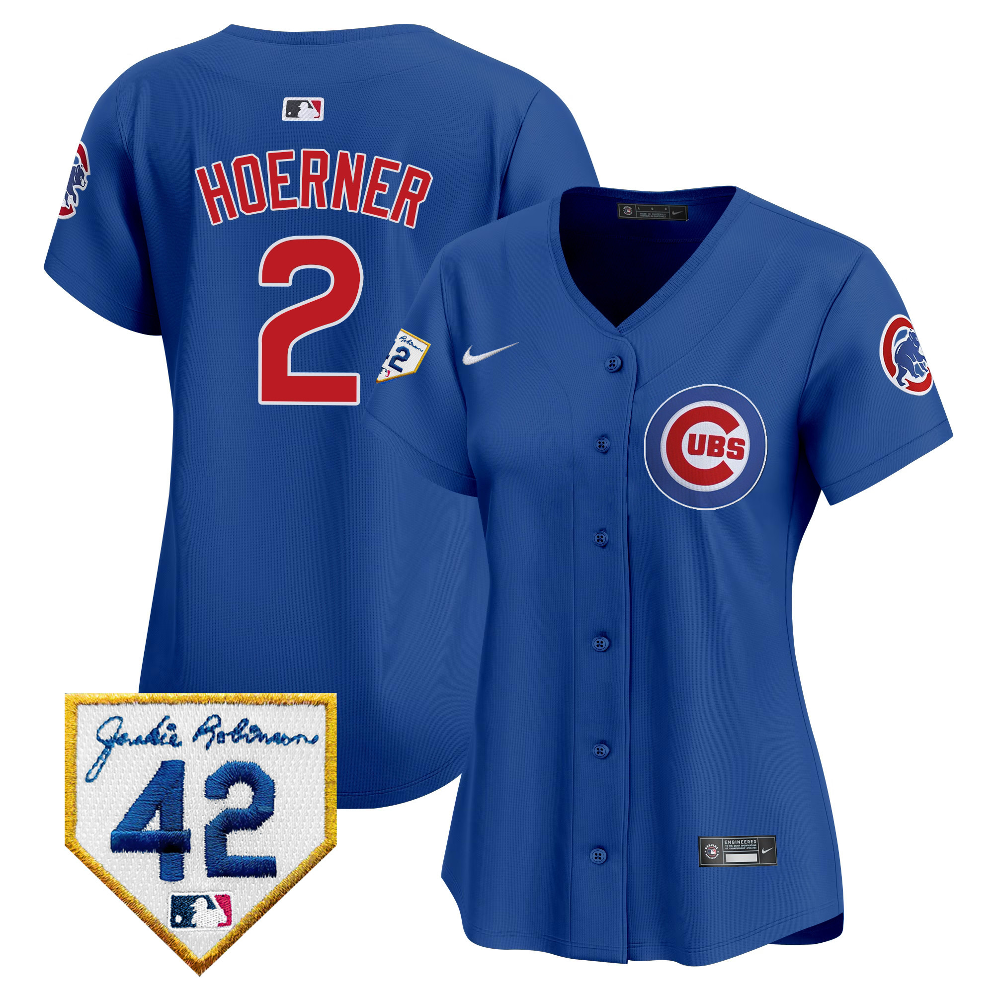 Nico Hoerner Women's Chicago Cubs Jackie Robinson Patch Vapor Premier Limited V2 Royal Jersey - All Stitched
