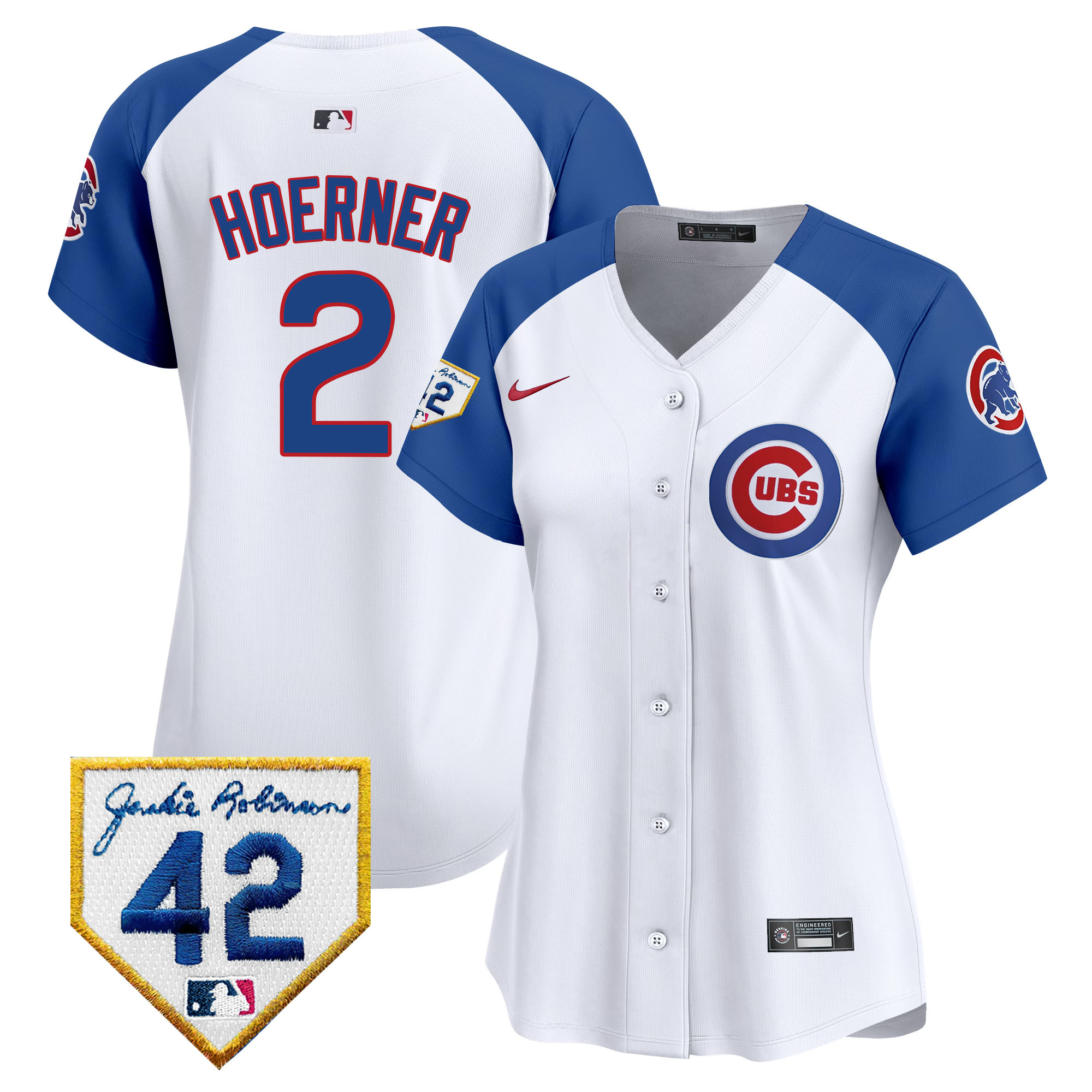 Nico Hoerner Women's Chicago Cubs Jackie Robinson Patch Vapor Premier Limited V2 White Alternate Jersey - All Stitched