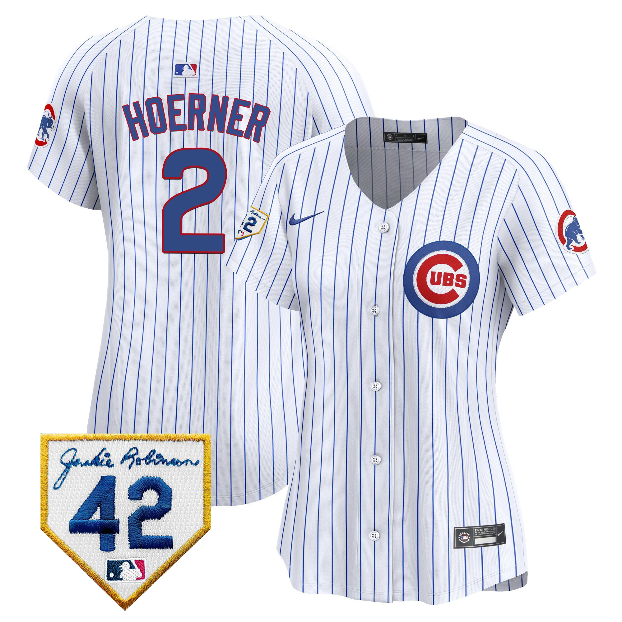 Nico Hoerner Women's Chicago Cubs Jackie Robinson Patch Vapor Premier Limited V2 White Jersey - All Stitched