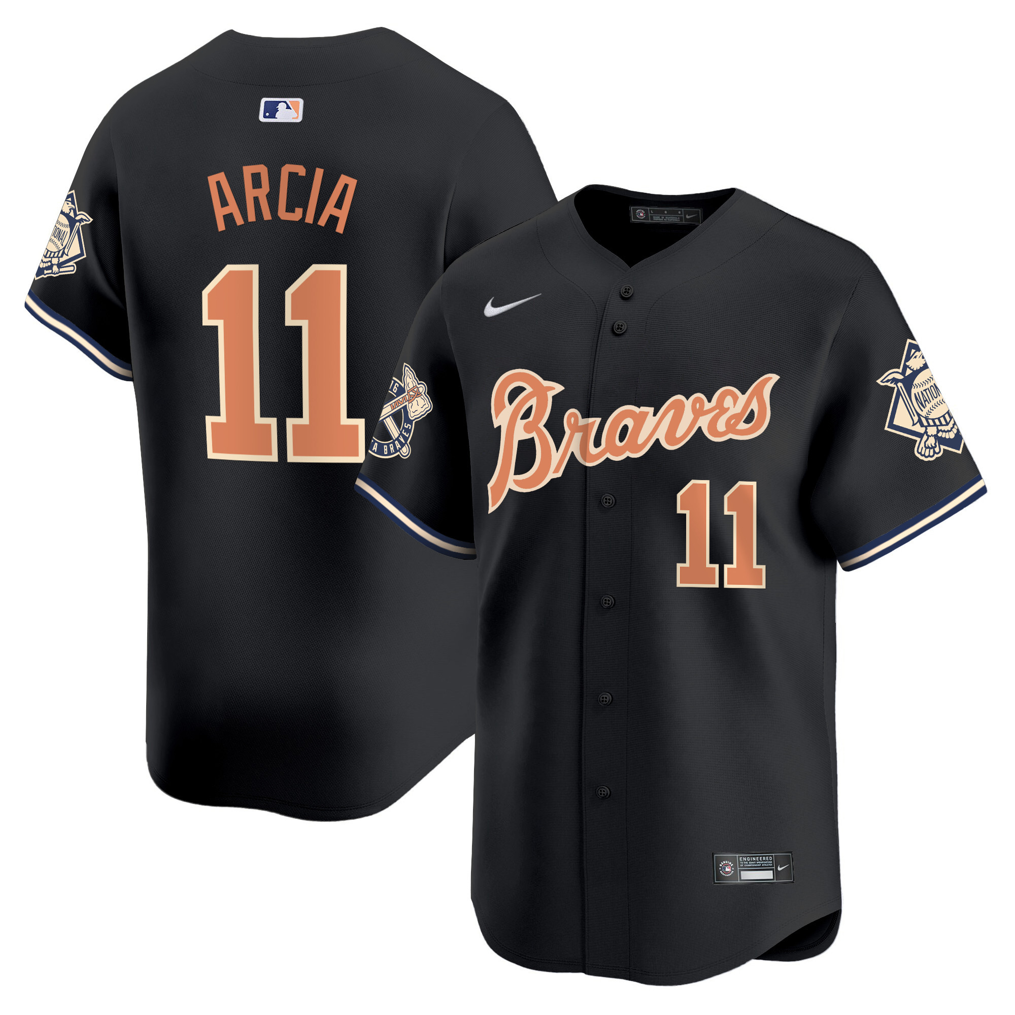 Orlando Arcia Men's Atlanta Braves Peaches n' Cream Vapor Premier Limited Black Jersey - All Stitched