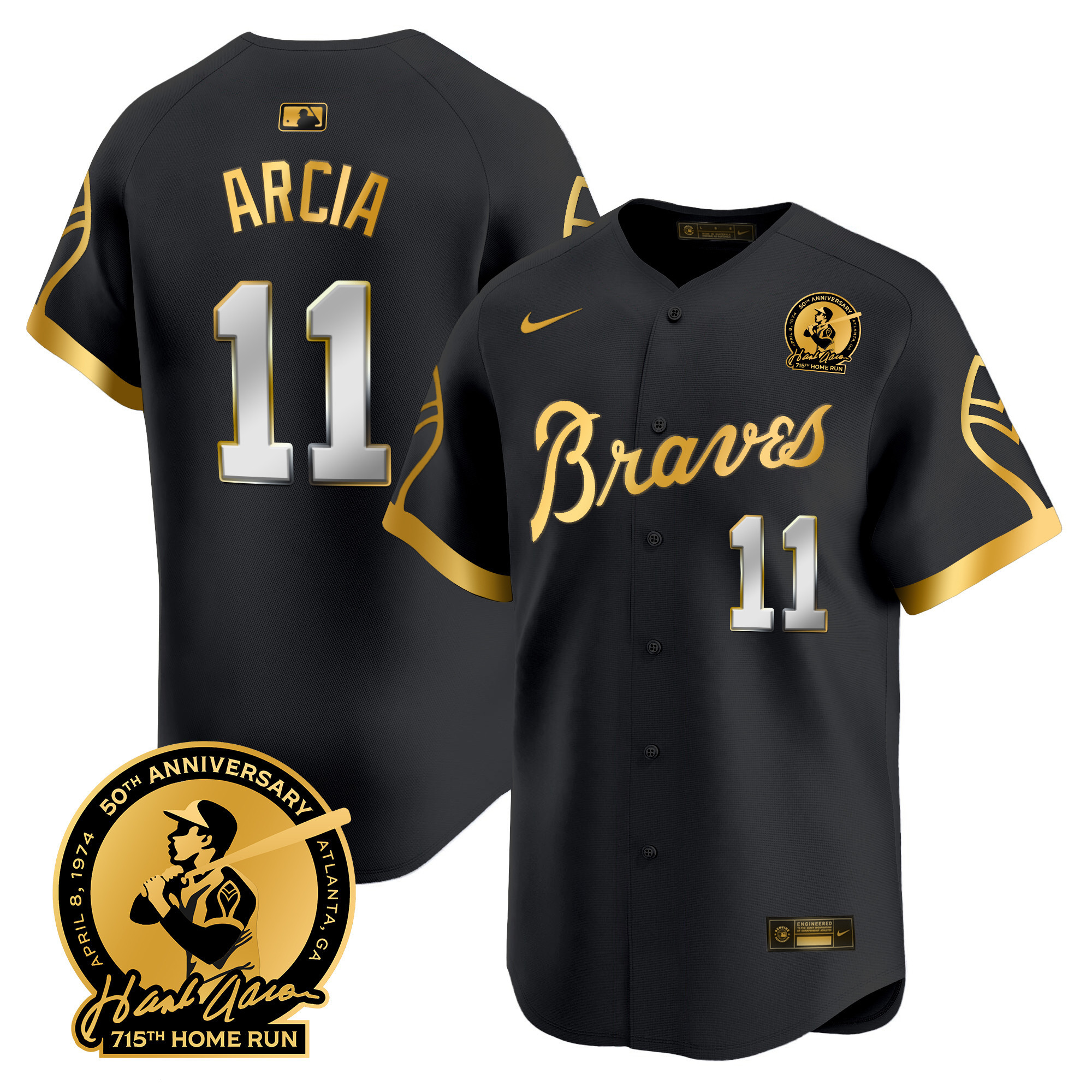 Orlando Arcia Men's Atlanta Braves Throwback 1974 - 1982 Vapor Premier Limited 1974 Black Gold Jersey - All Stitched