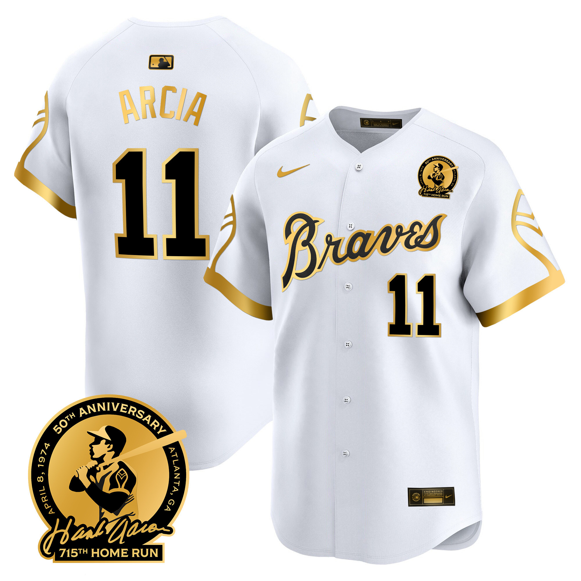 Orlando Arcia Men's Atlanta Braves Throwback 1974 - 1982 Vapor Premier Limited 1974 White Gold Jersey - All Stitched
