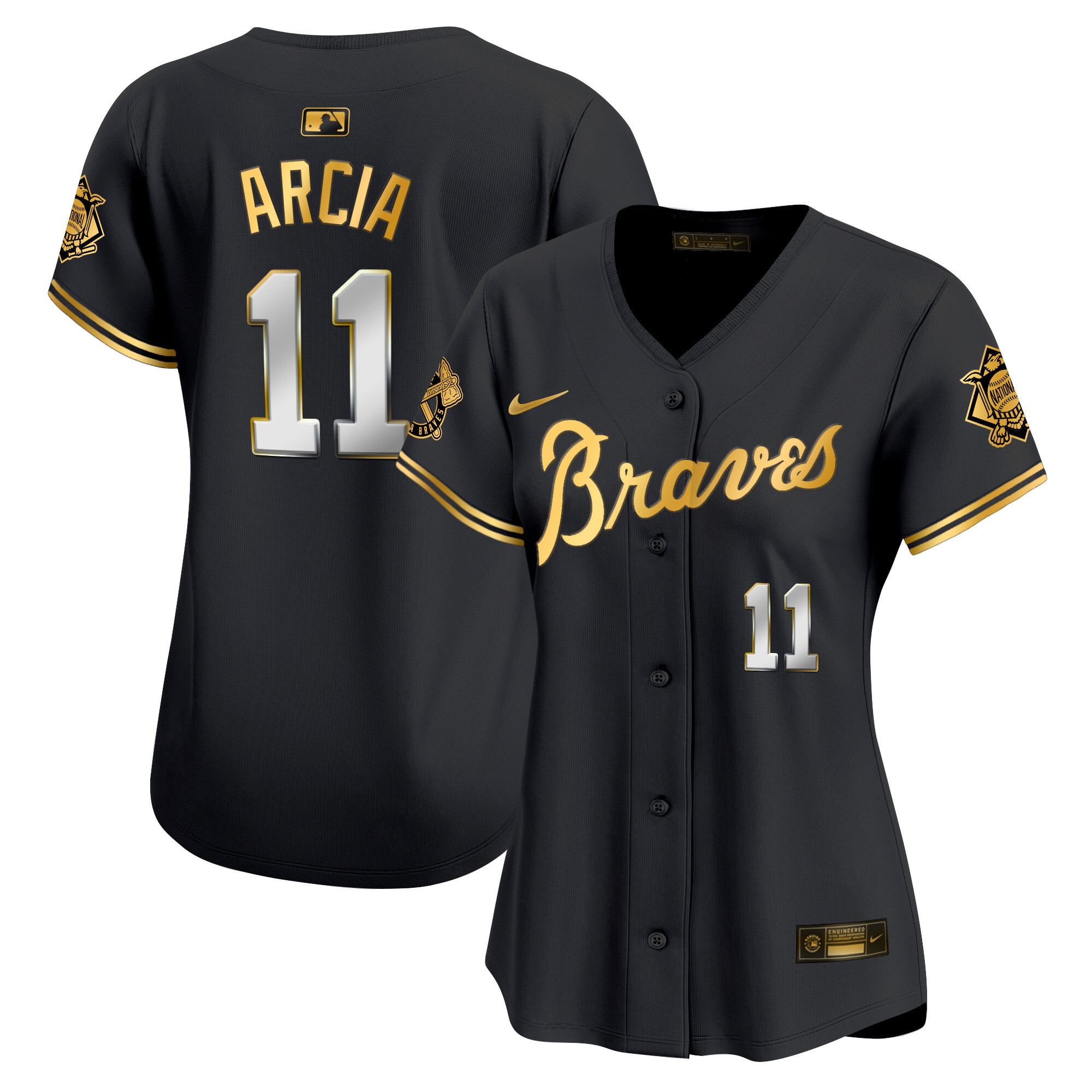 Orlando Arcia Women's Atlanta Braves Peaches n' Cream Vapor Premier Limited Black Gold Jersey - All Stitched