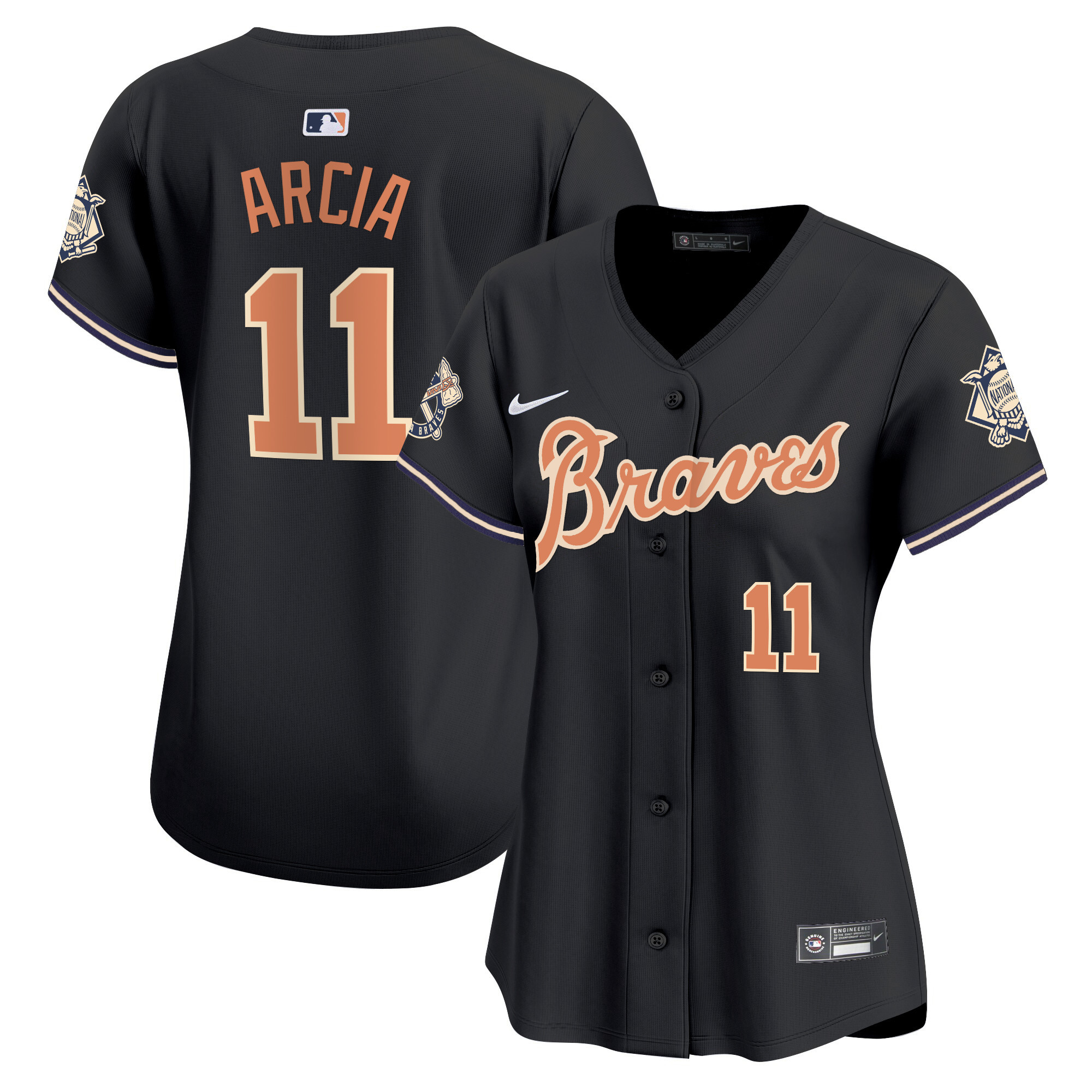 Orlando Arcia Women's Atlanta Braves Peaches n' Cream Vapor Premier Limited Black Jersey - All Stitched