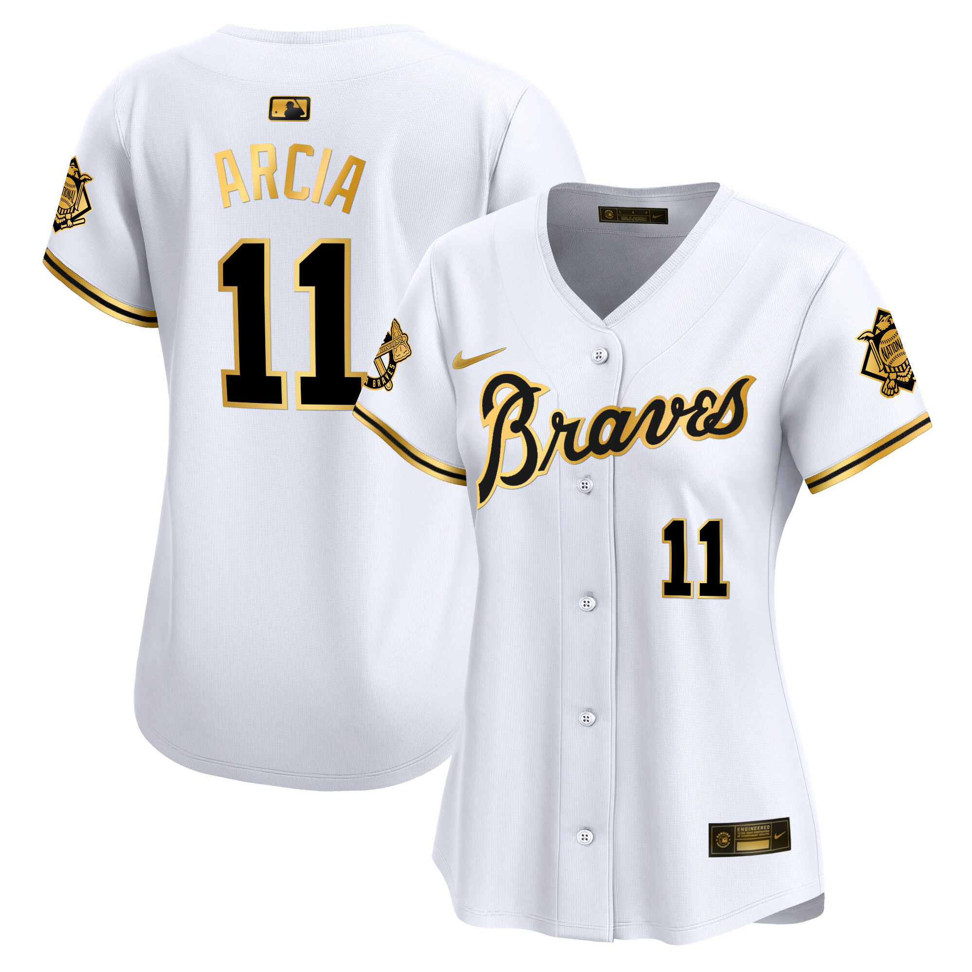 Orlando Arcia Women's Atlanta Braves Peaches n' Cream Vapor Premier Limited White Gold Jersey - All Stitched