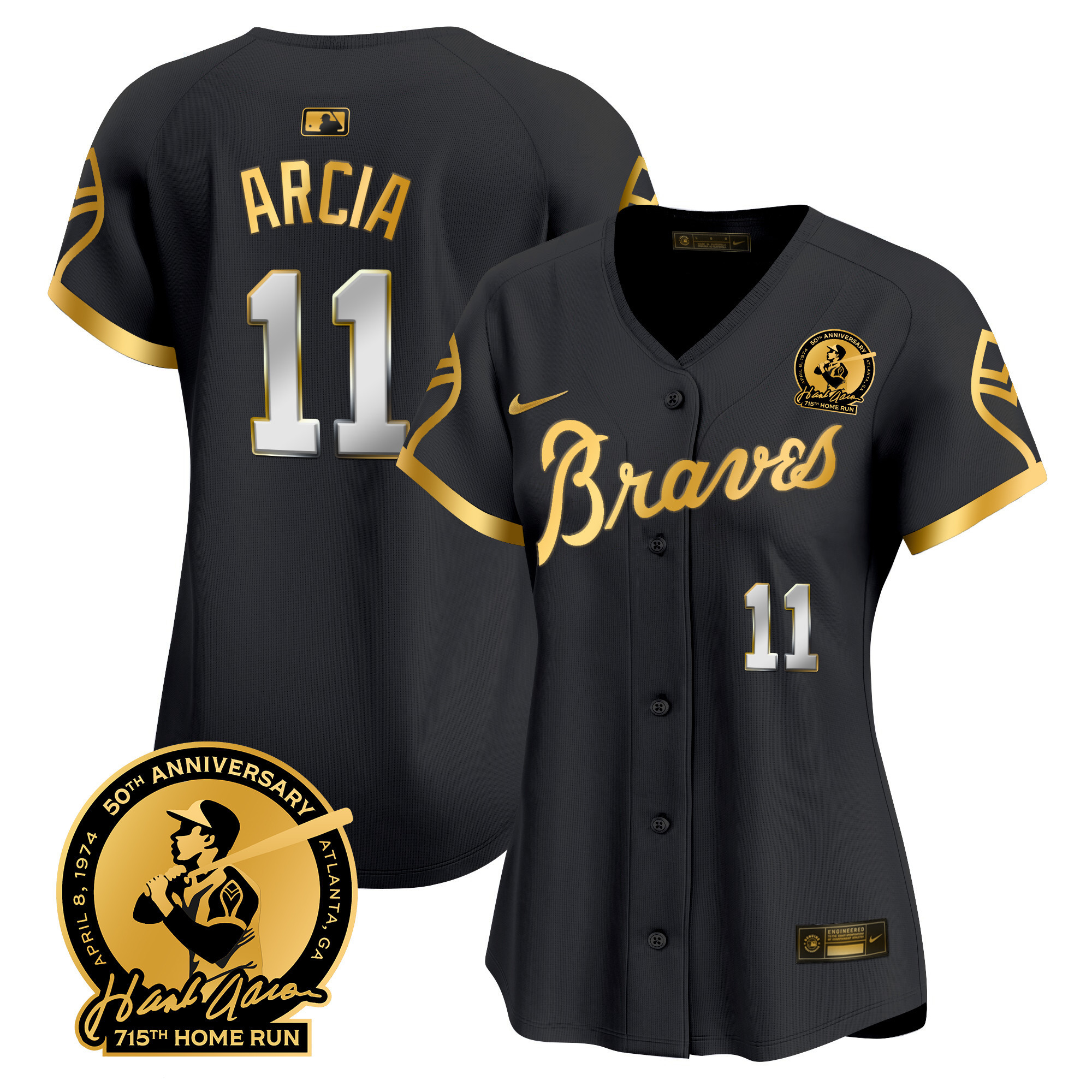 Orlando Arcia Women's Atlanta Braves Throwback 1974 - 1982 Vapor Premier Limited 1974 Black Gold Jersey - All Stitched