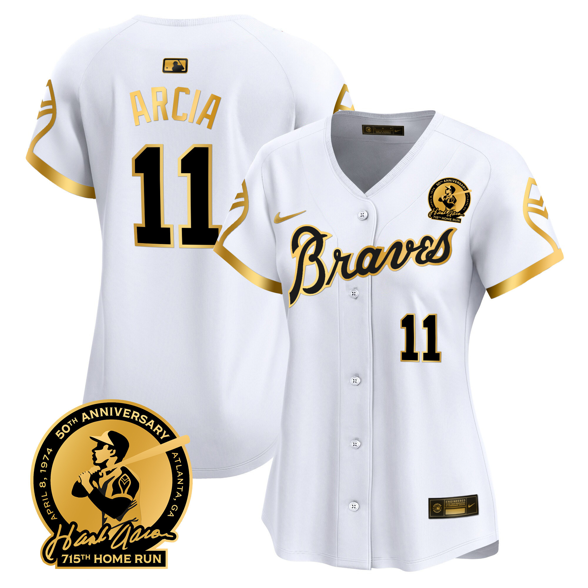 Orlando Arcia Women's Atlanta Braves Throwback 1974 - 1982 Vapor Premier Limited 1974 White Gold Jersey - All Stitched