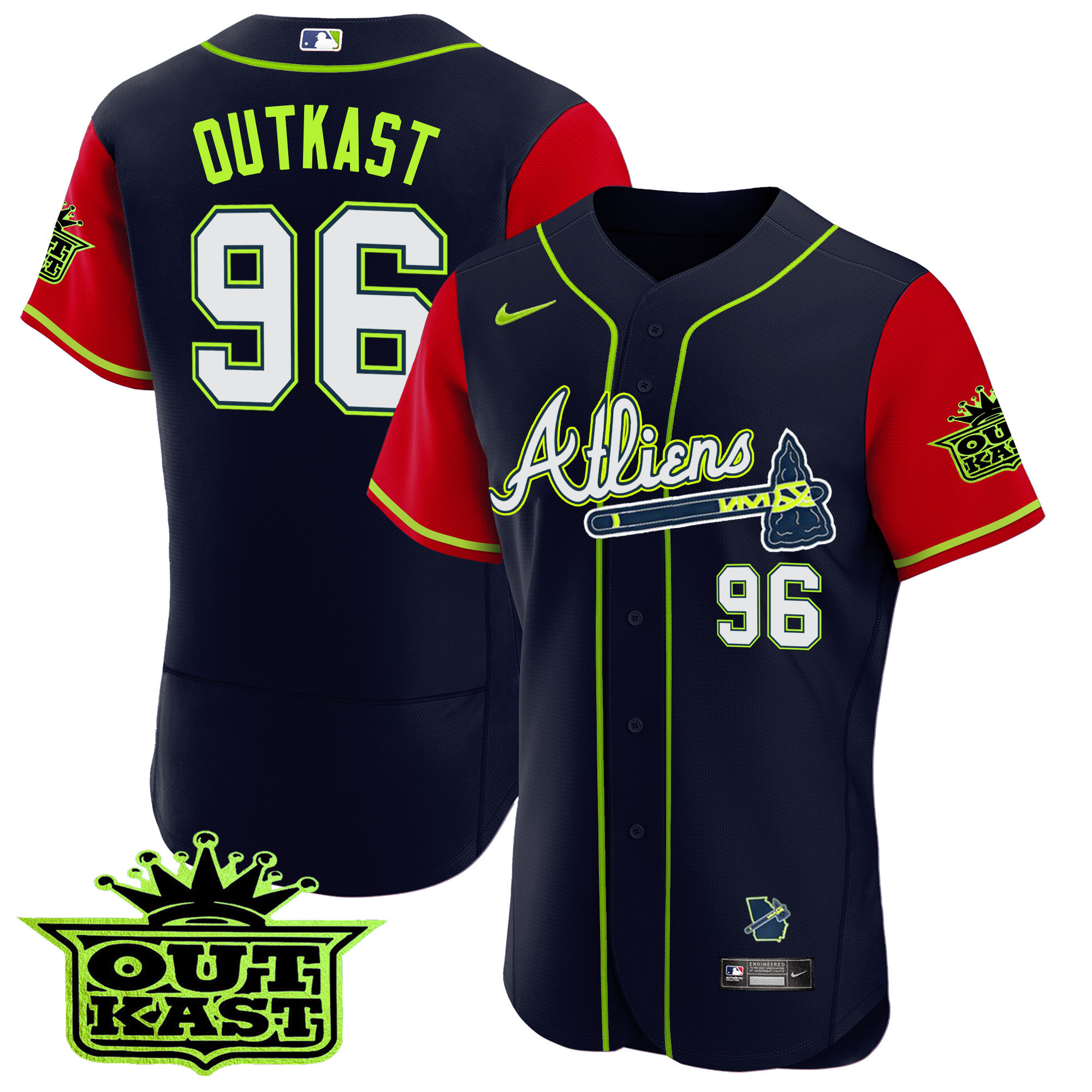 OutKast Men's Atlanta Braves Atliens Alternate Flex Base Red Sleeves Jersey - All Stitched