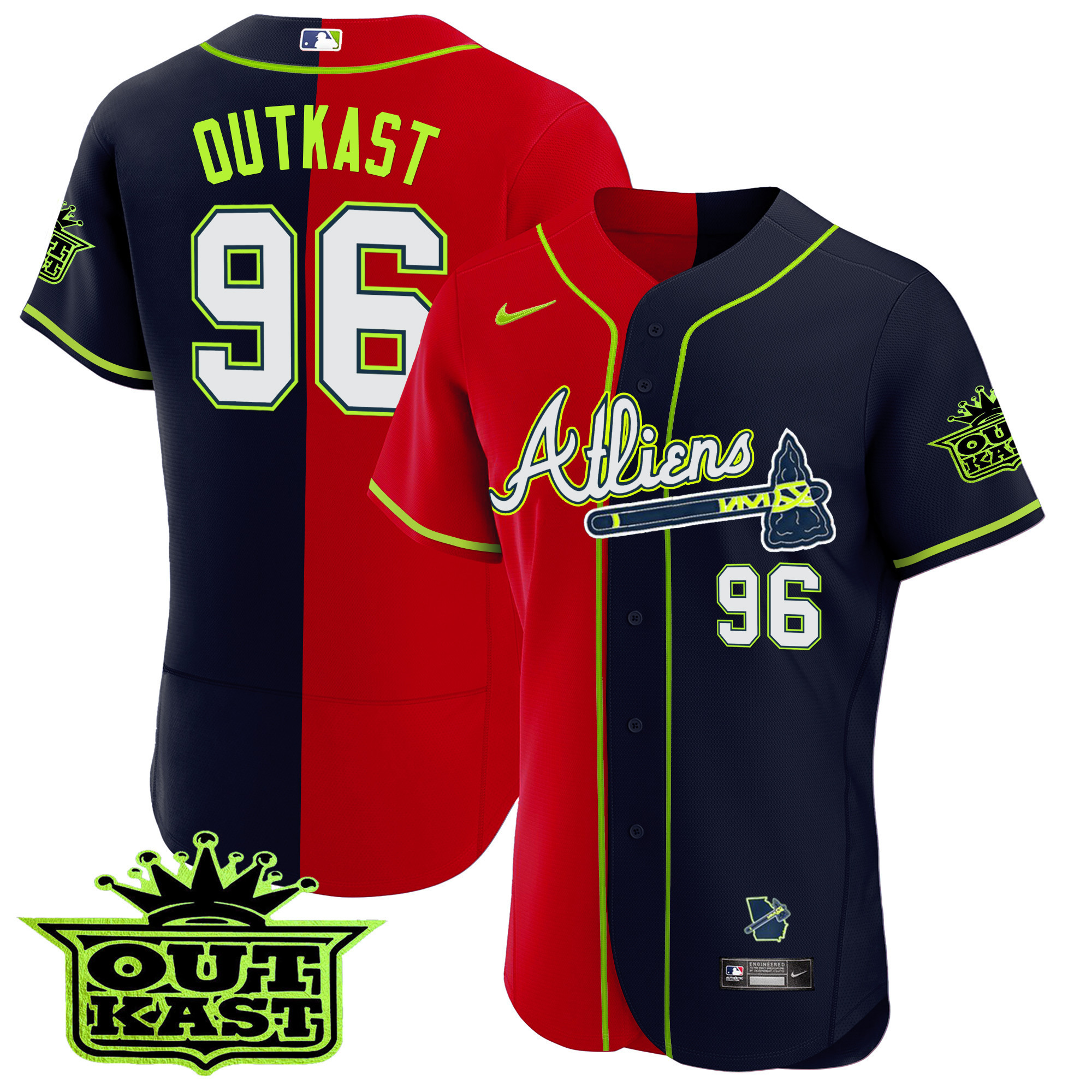 OutKast Men's Atlanta Braves Atliens Alternate Flex Base Red Split Jersey - All Stitched