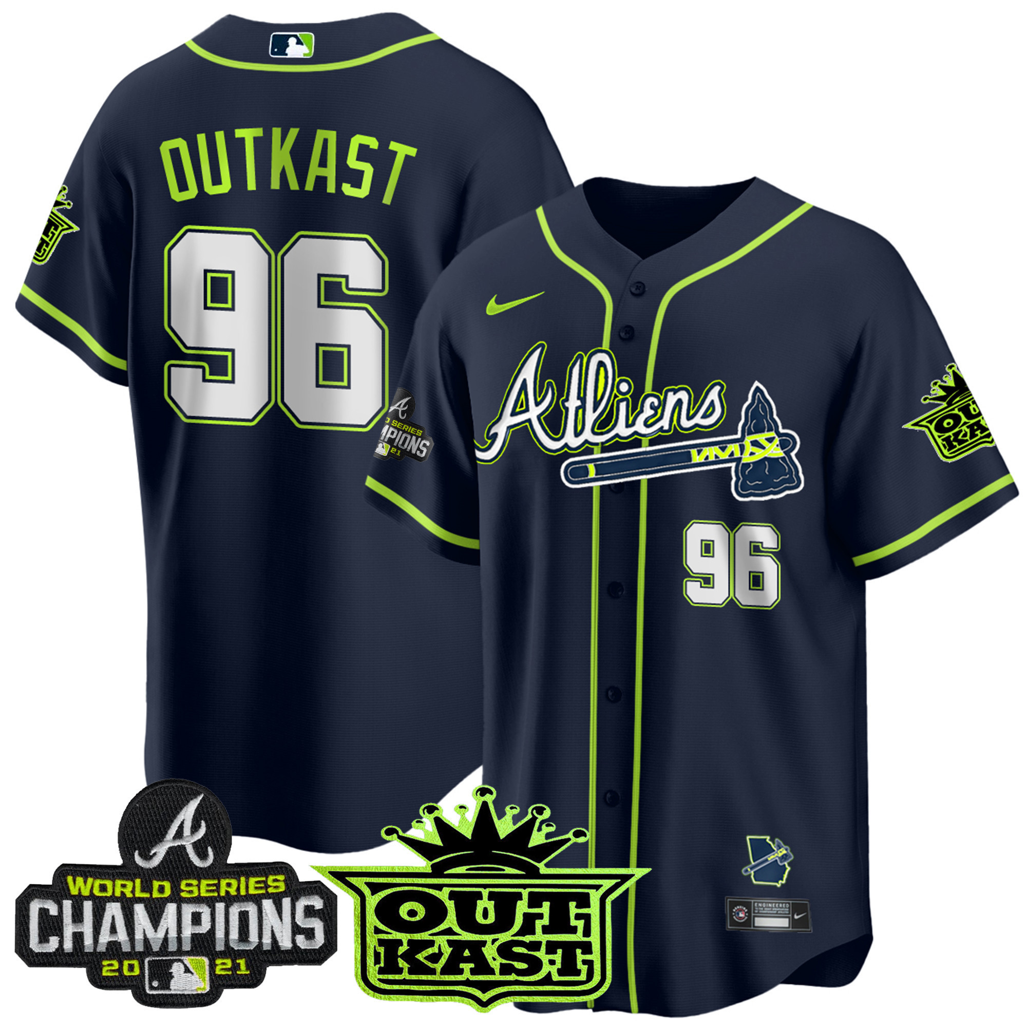 OutKast Men's Atlanta Braves Atliens Champions Cool Base Jersey - All Stitched