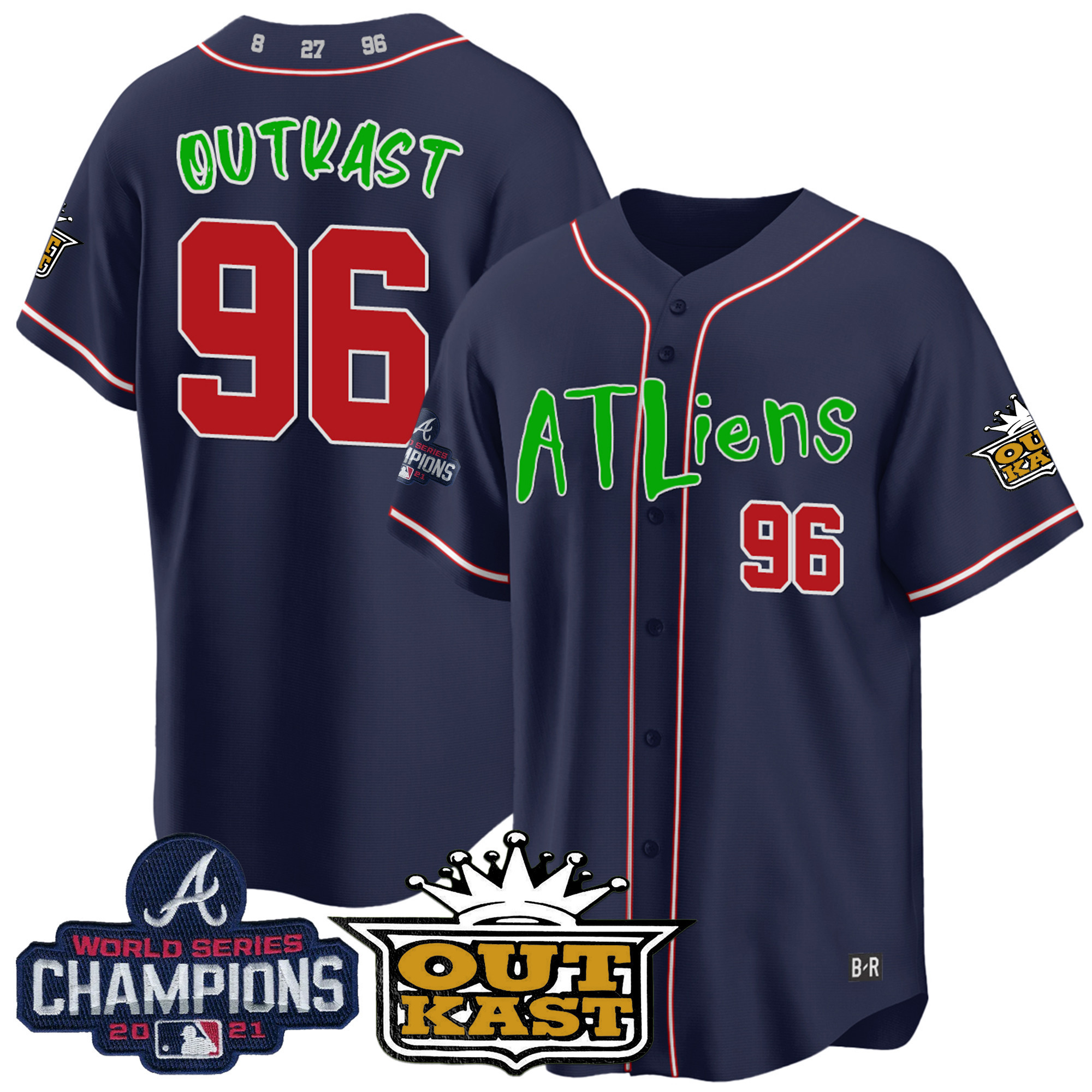 OutKast Men's Atlanta Braves Atliens Champions Cool Base Navy Jersey - All Stitched