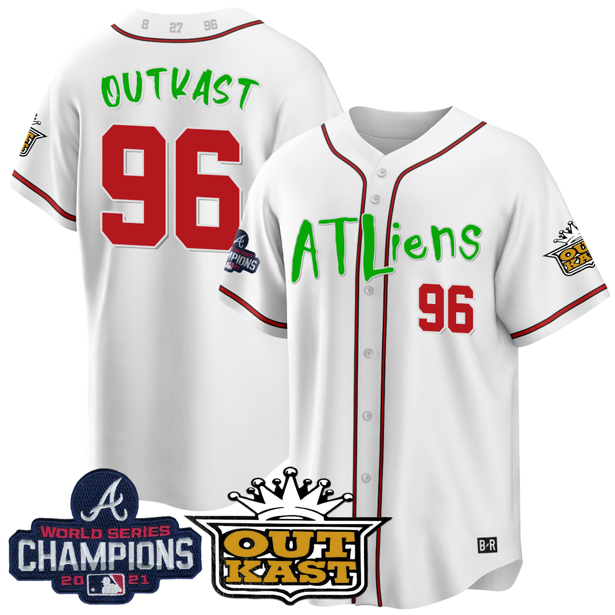 OutKast Men's Atlanta Braves Atliens Champions Cool Base White Jersey - All Stitched